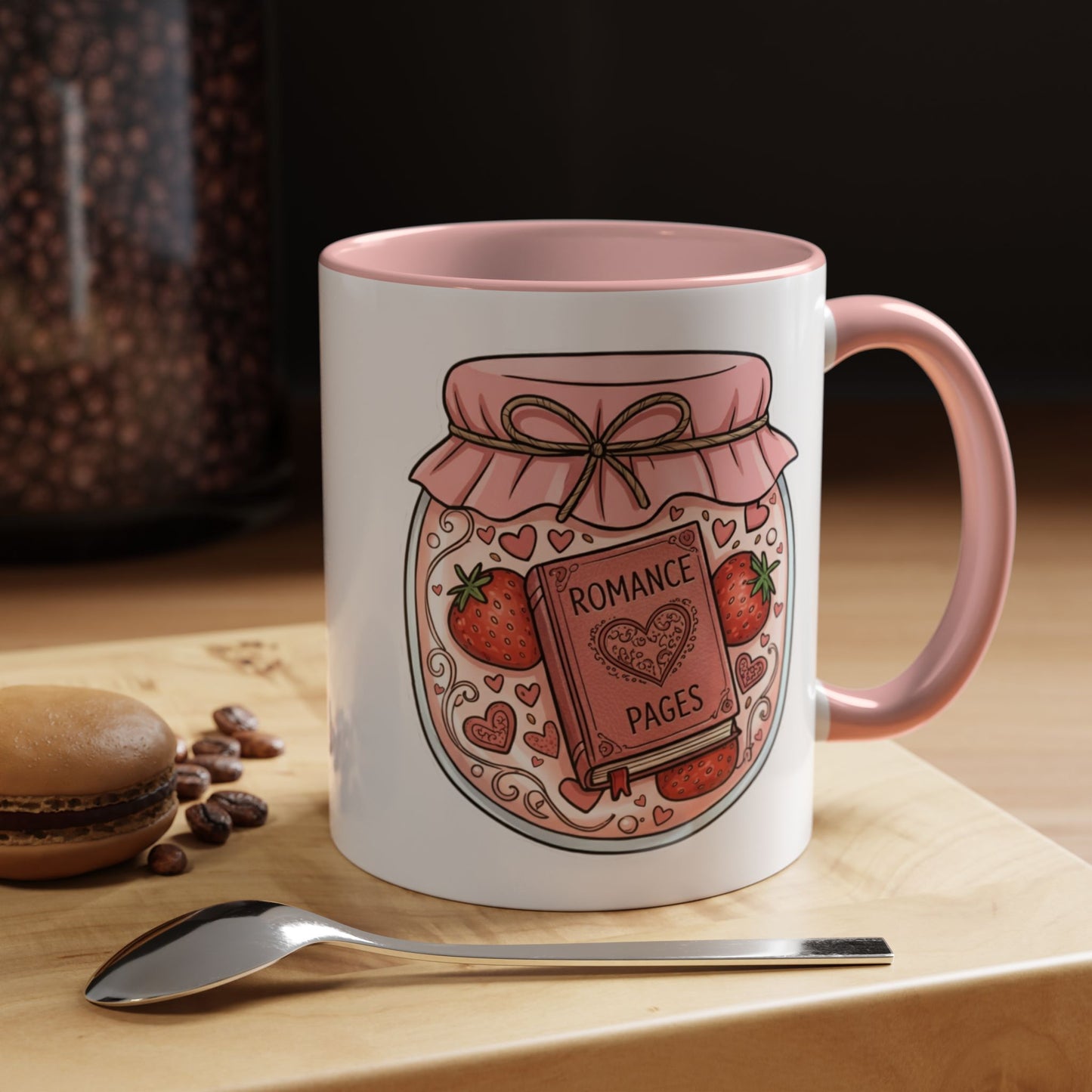"Romance Pages" Jam Jar Coffee Mug — Cute Strawberry Jam Romance Readers Mug (11/15oz)