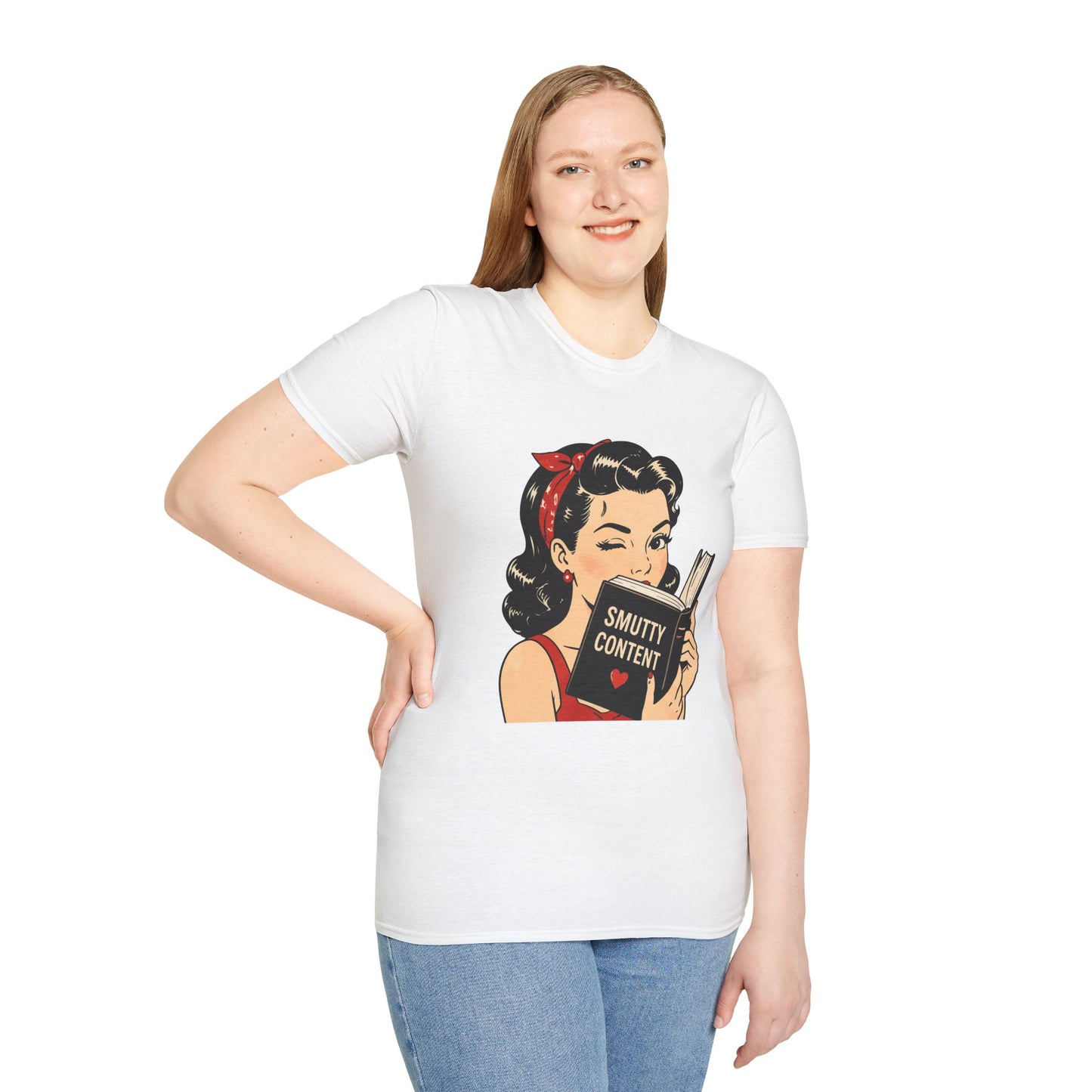 Lightweight Fabric - Vintage Pin-up Reading Tee — "Smutty Content" Graphic T-Shirt