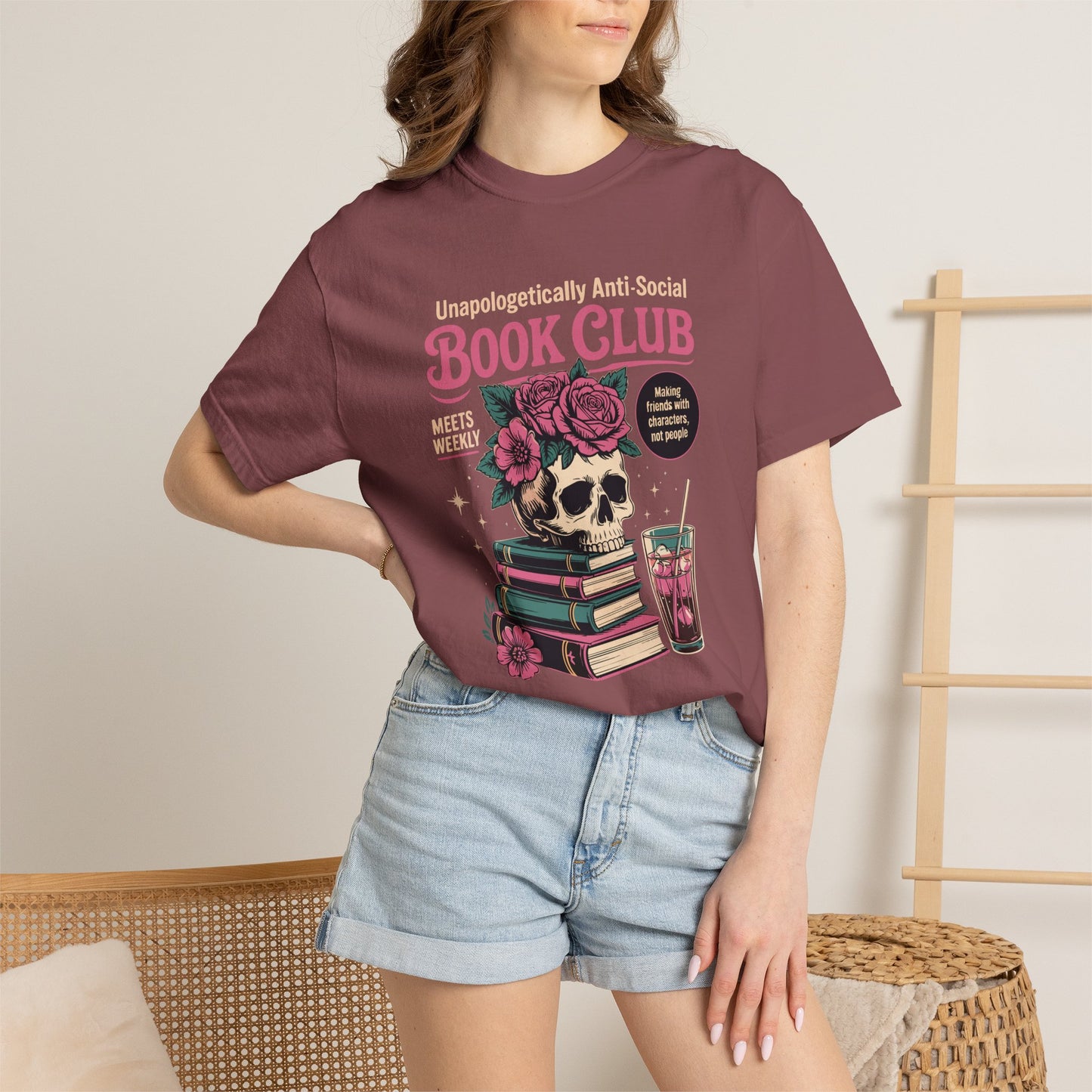 "Unapologetically Anti-Social Book Club" T-Shirt — Skull & Books Graphic Tee for Avid Readers