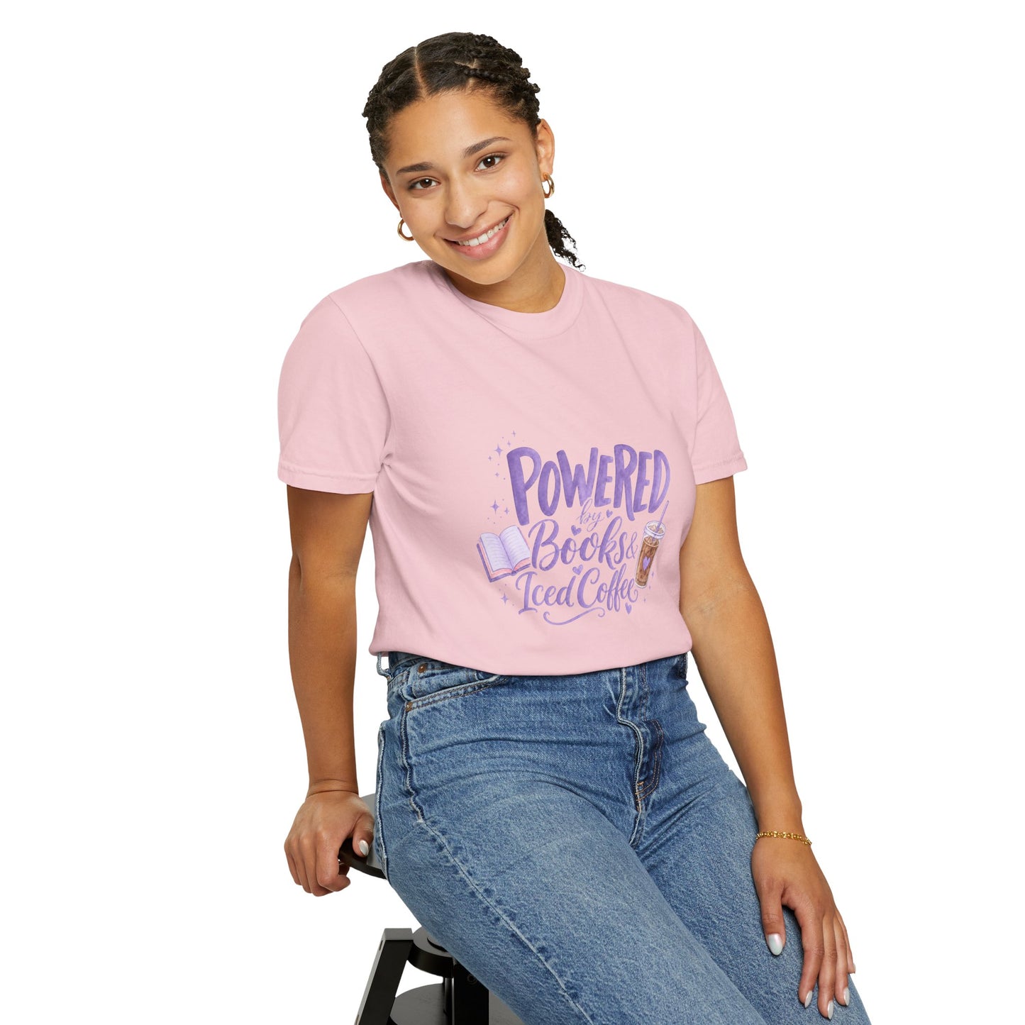 Book Lover T‑Shirt — "Powered by Books & Iced Coffee" Graphic Tee
