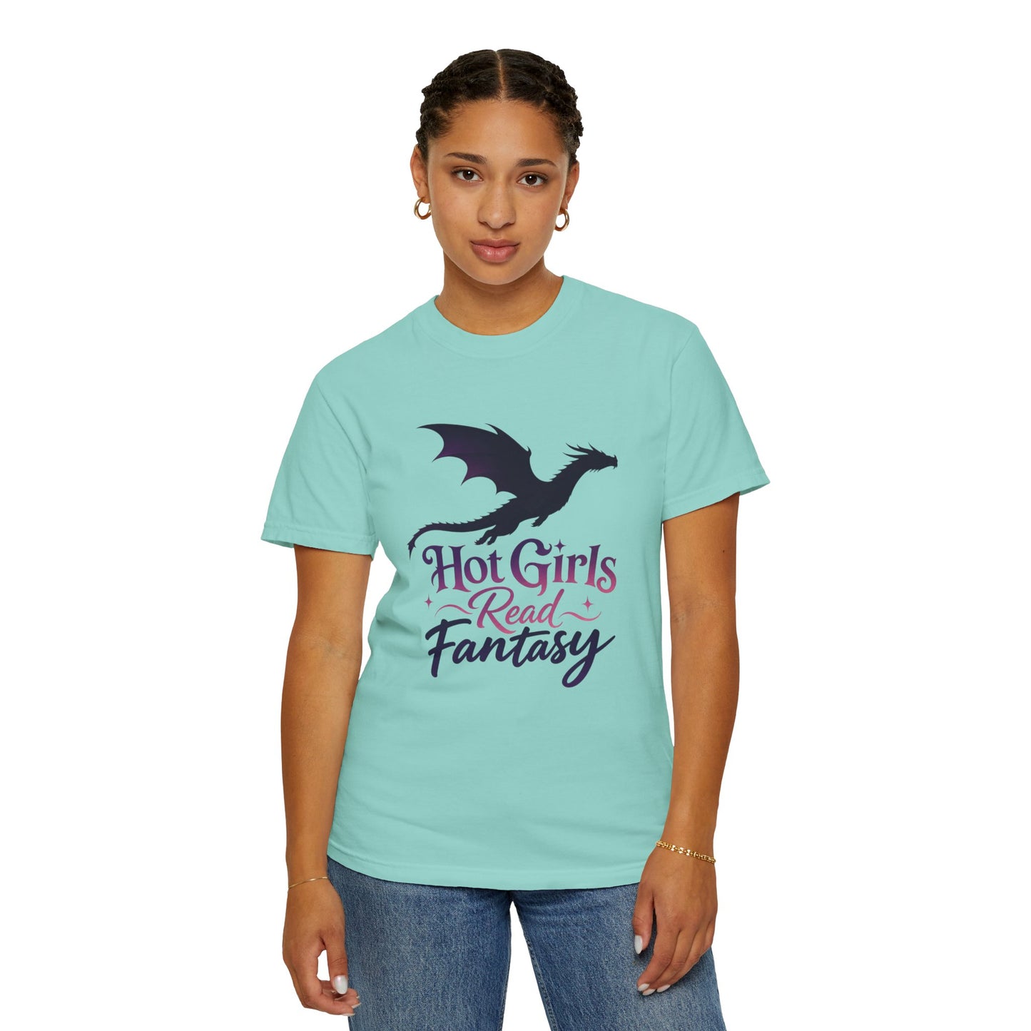 Fantasy Reader T‑Shirt — "Hot Girls Read Fantasy" Dragon Graphic