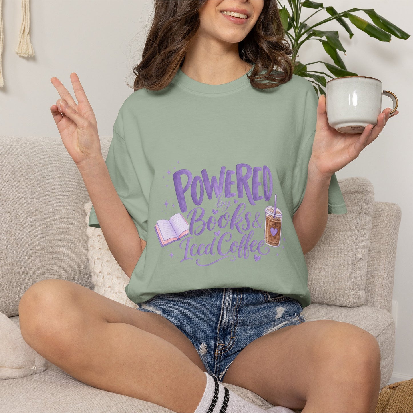 Book Lover T‑Shirt — "Powered by Books & Iced Coffee" Graphic Tee