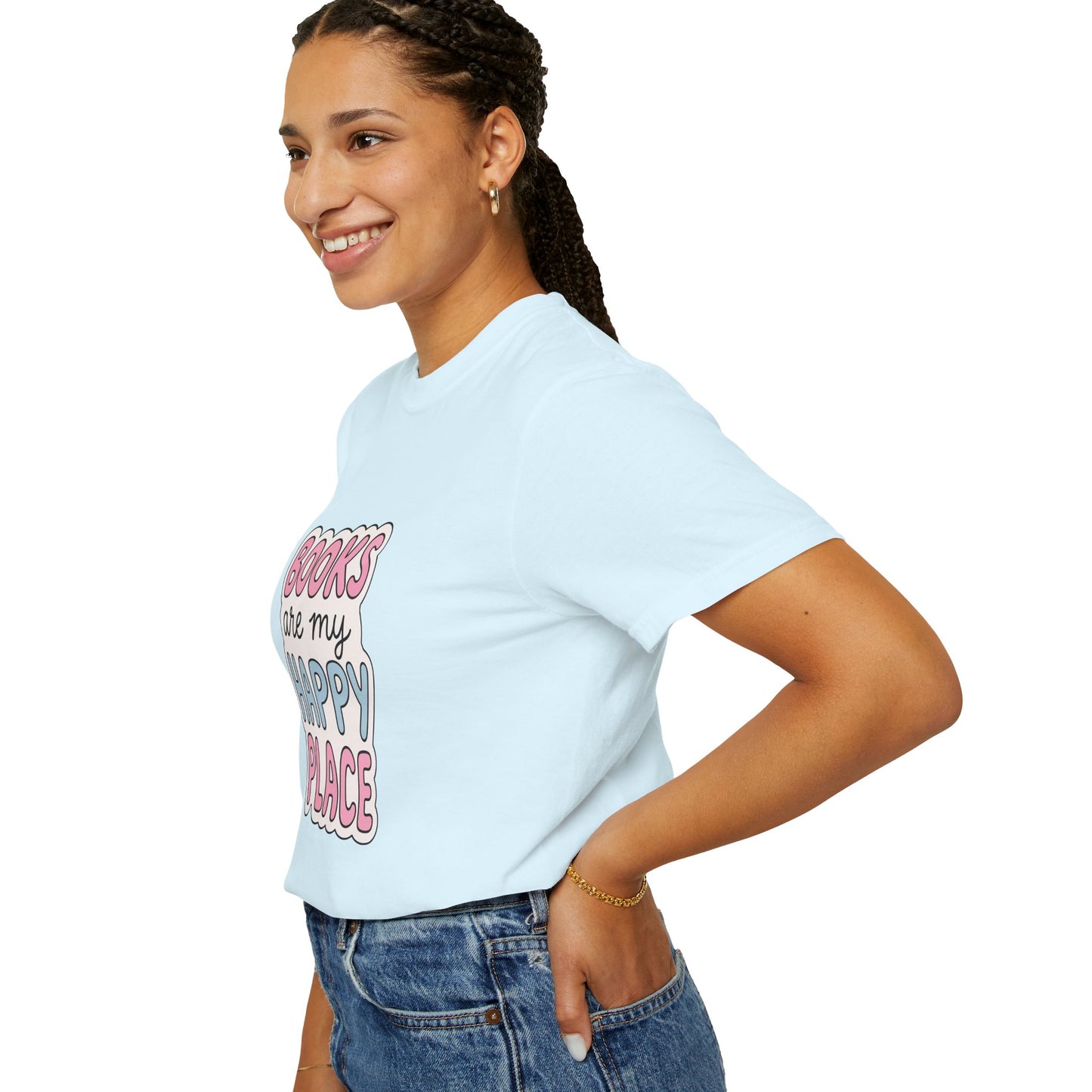 "Books Are My Happy Place" T-Shirt — Cute Pastel Reader Tee