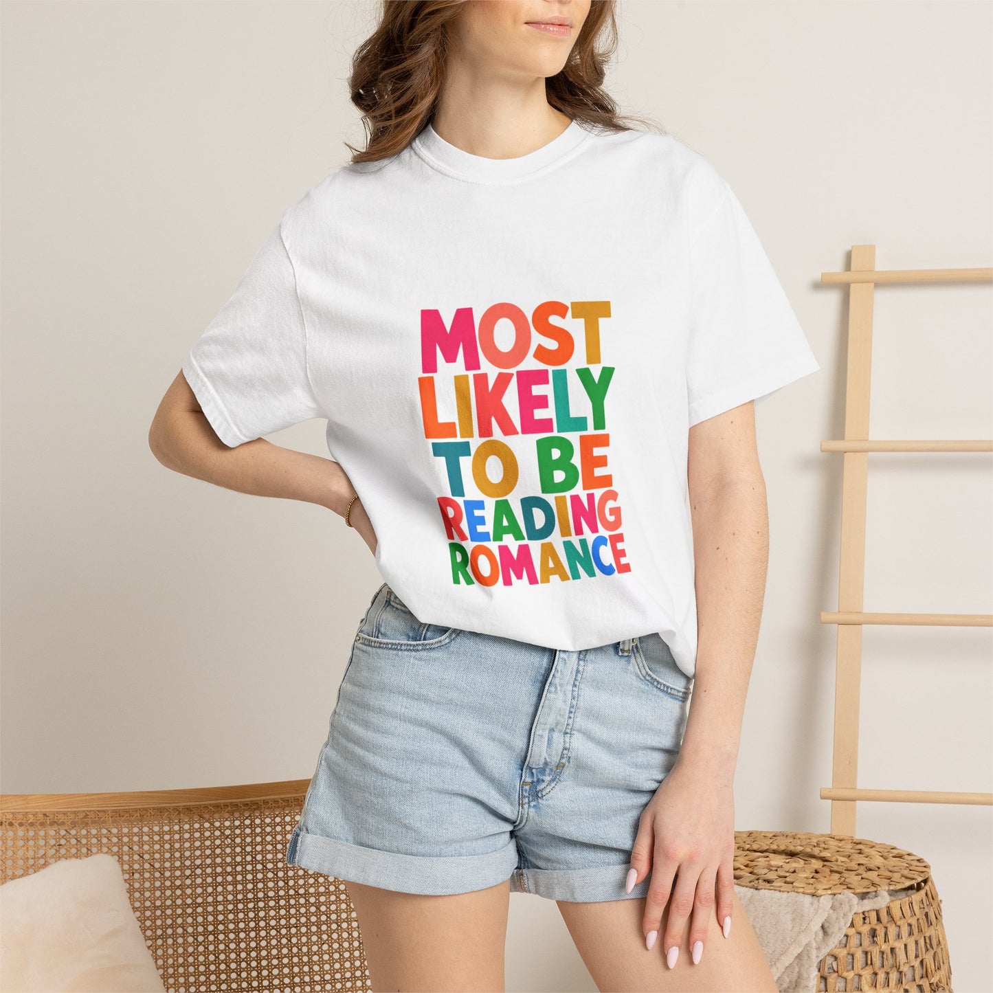 "Most Likely to Be Reading Romance" Colourful Book Lover Tee