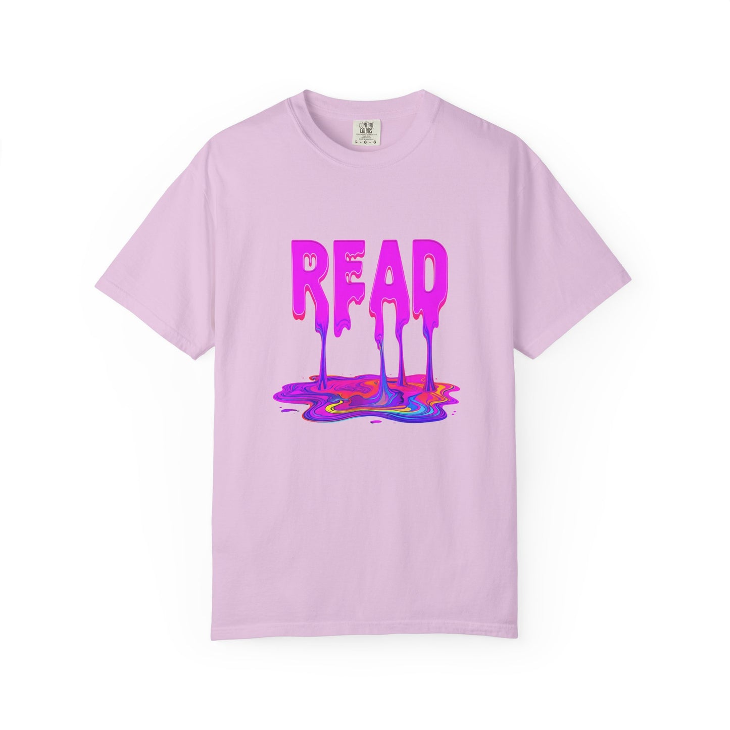 "READ" Dripping Graphic T-Shirt — Psychedelic Melting Book Design