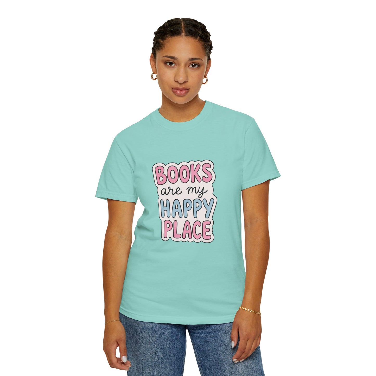 "Books Are My Happy Place" T-Shirt — Cute Pastel Reader Tee
