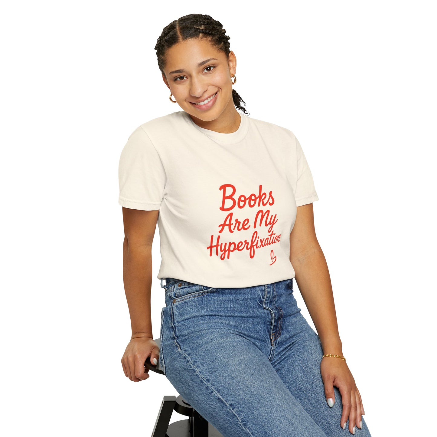 Books Are My Hyperfixation T-Shirt — Cute Red Script Reading Tee for Book Lovers