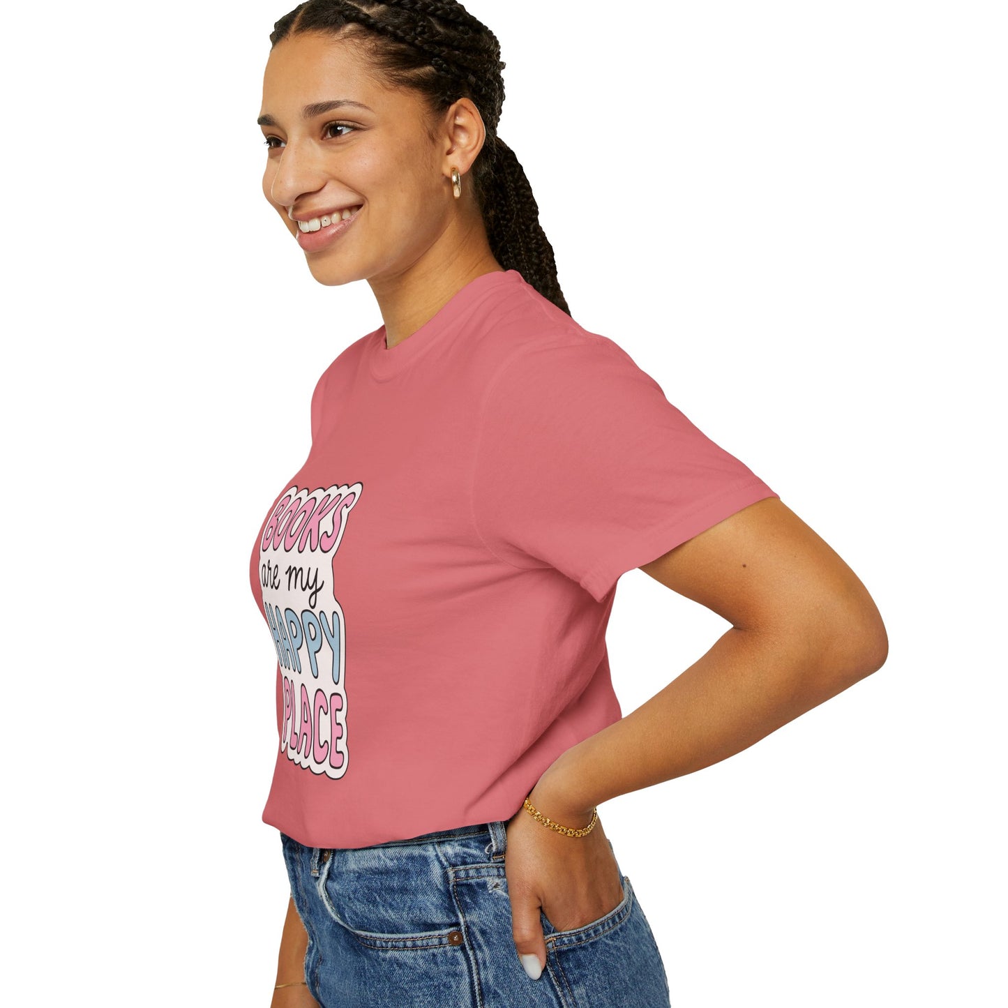 "Books Are My Happy Place" T-Shirt — Cute Pastel Reader Tee