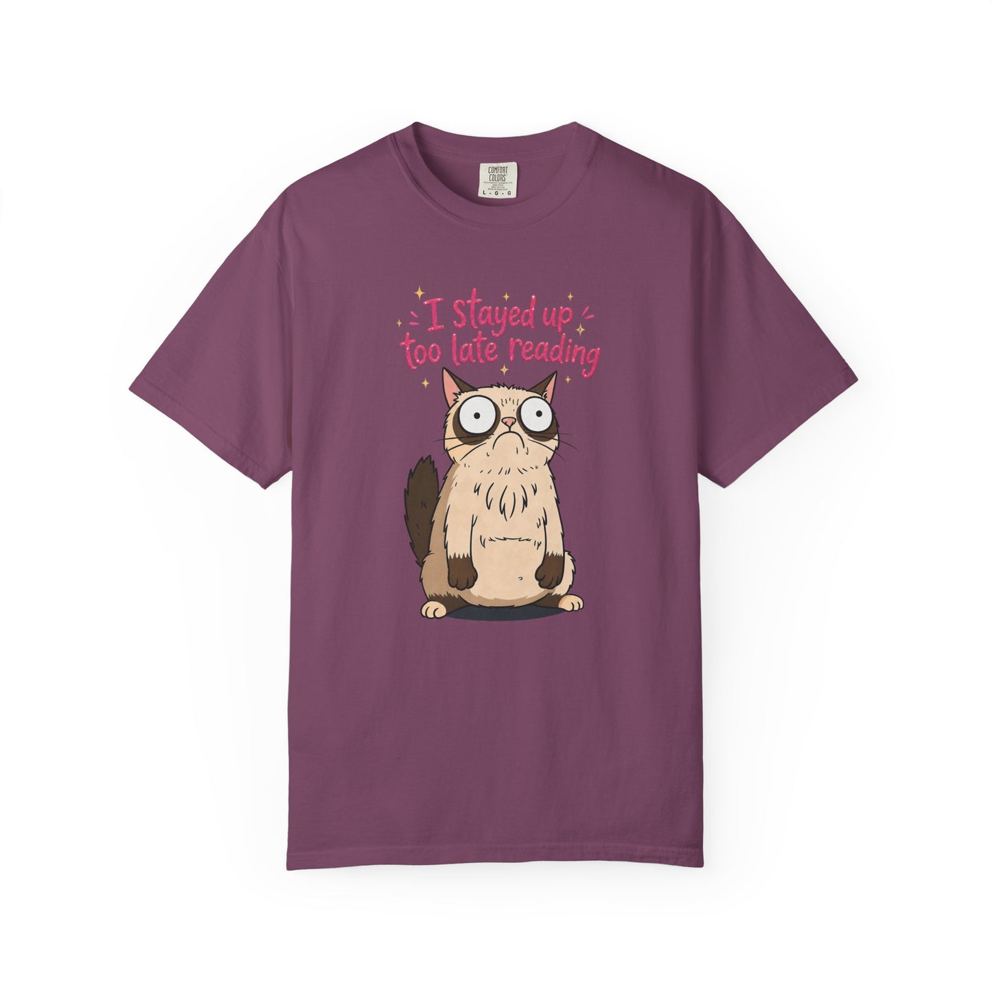 "I Stayed Up Too Late Reading" Cat T-Shirt — Cute Book Lover Graphic Tee
