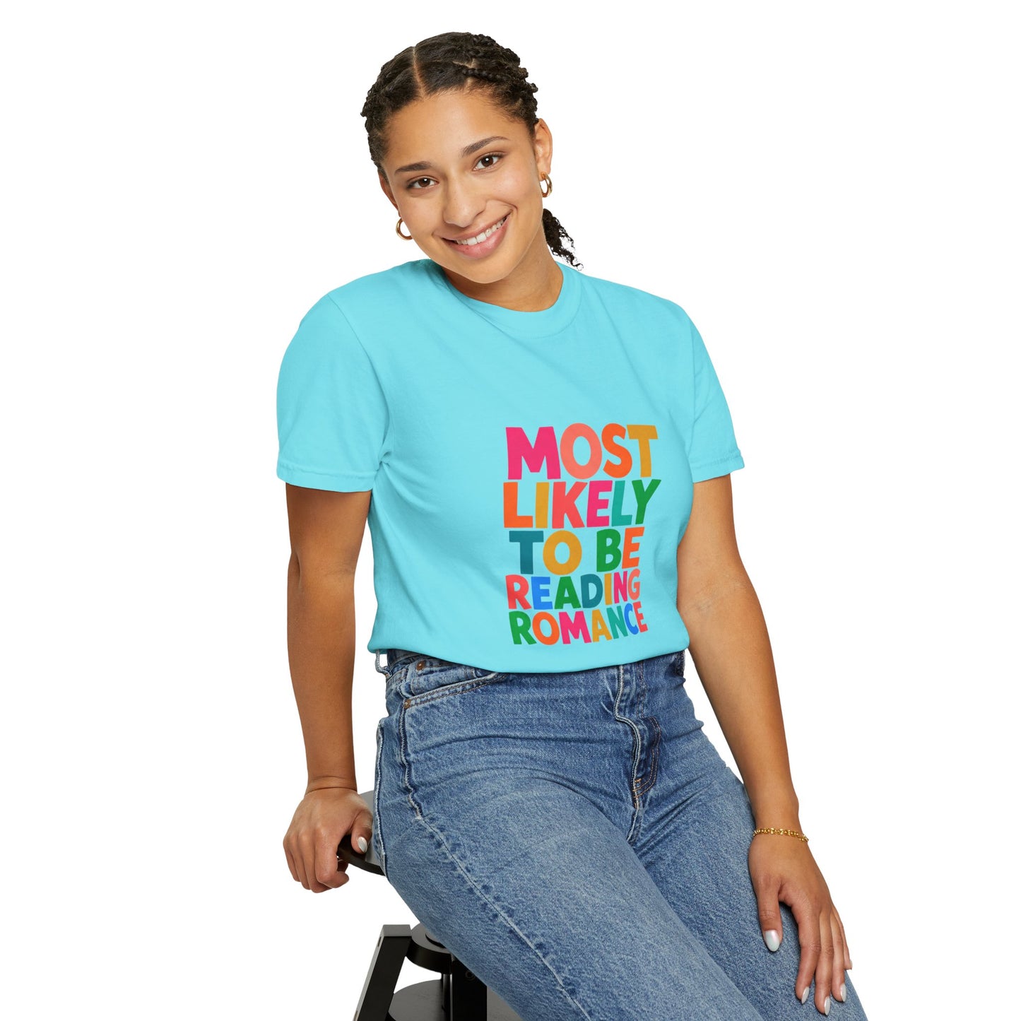 "Most Likely to Be Reading Romance" Colourful Book Lover Tee