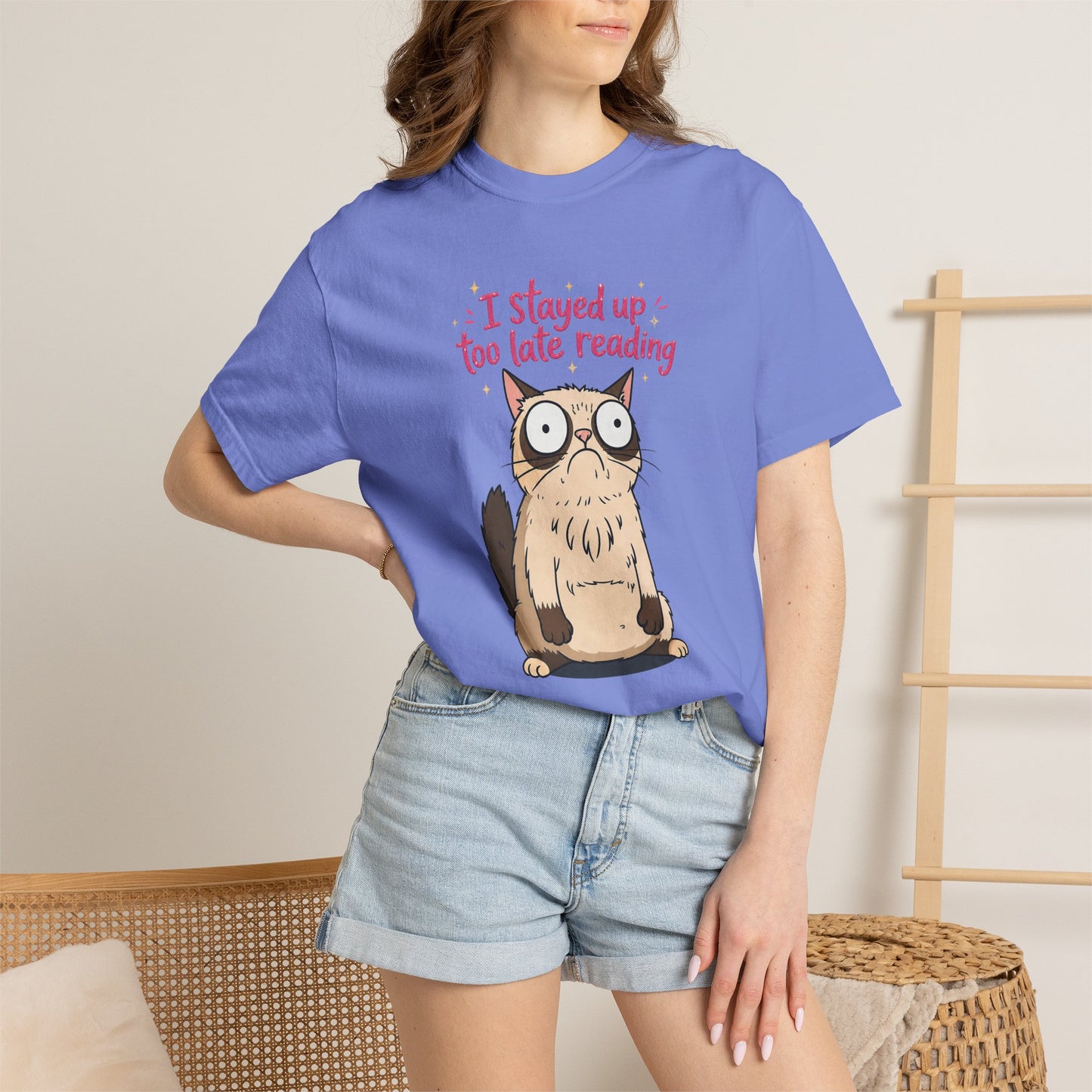 "I Stayed Up Too Late Reading" Cat T-Shirt — Cute Book Lover Graphic Tee
