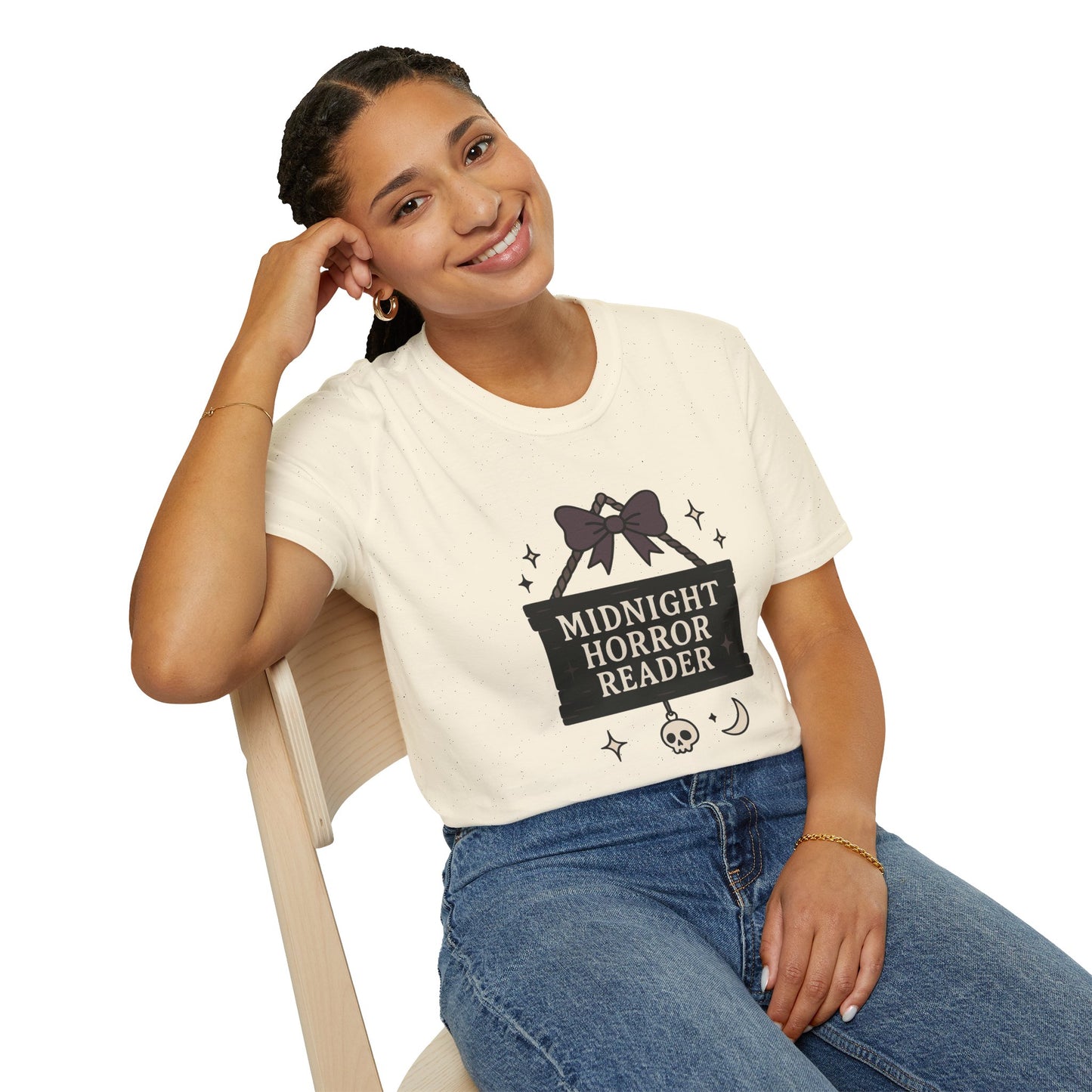 Lightweight Fabric - "Midnight Horror Reader" T-Shirt — Spooky Book Lover Graphic Tee