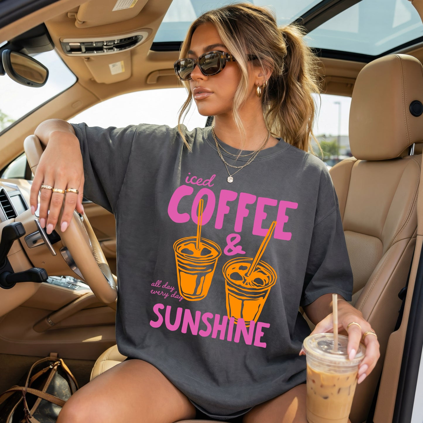 T-shirt Café glacé et soleil
