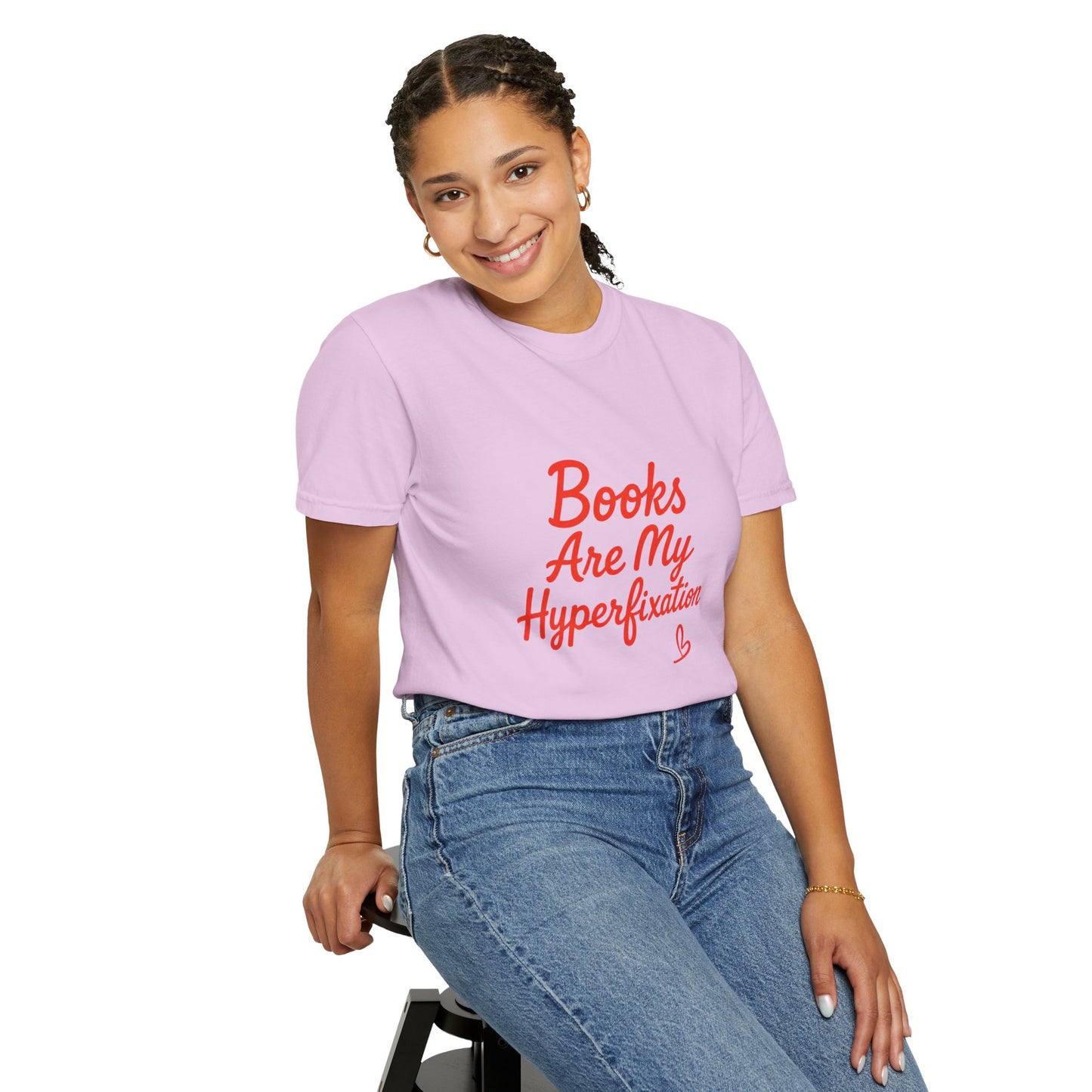 Books Are My Hyperfixation T-Shirt — Cute Red Script Reading Tee for Book Lovers