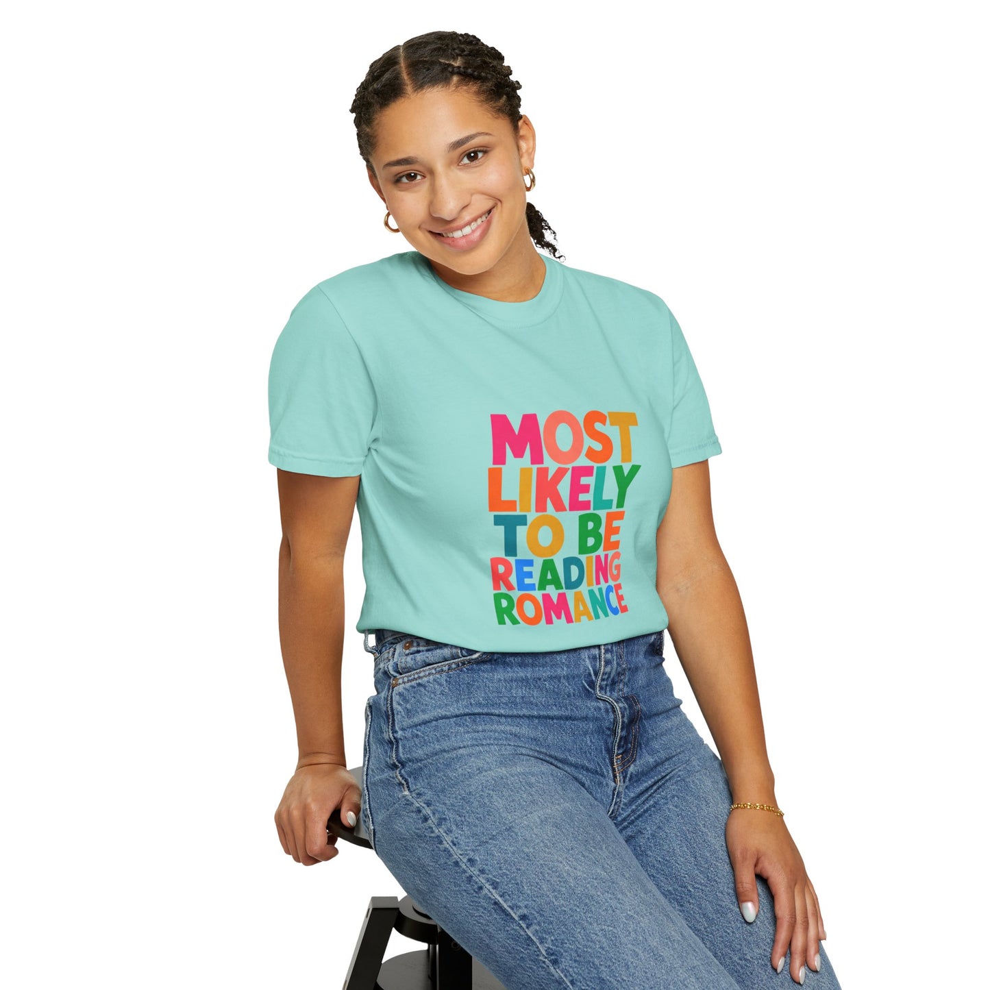 "Most Likely to Be Reading Romance" Colourful Book Lover Tee