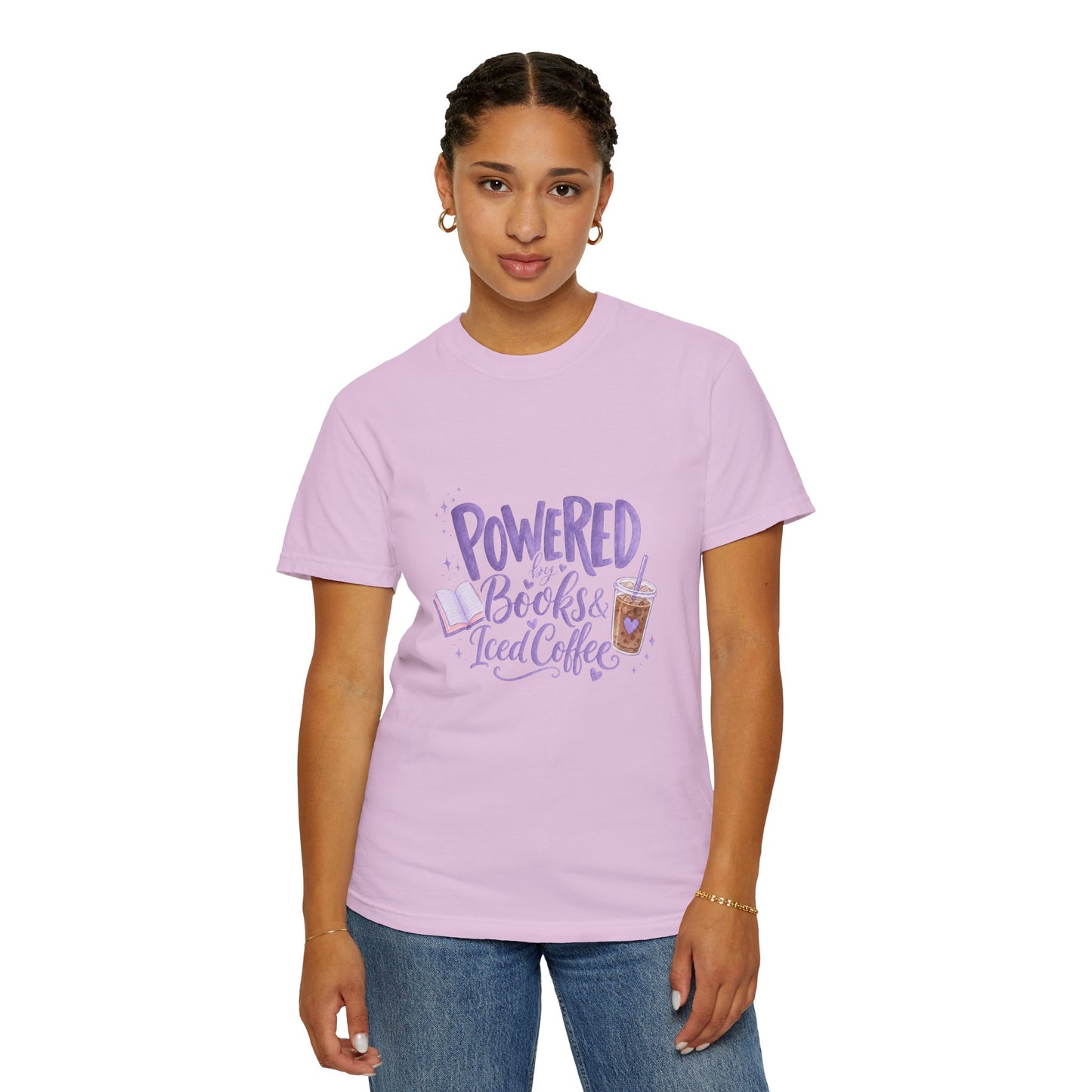 Book Lover T‑Shirt — "Powered by Books & Iced Coffee" Graphic Tee