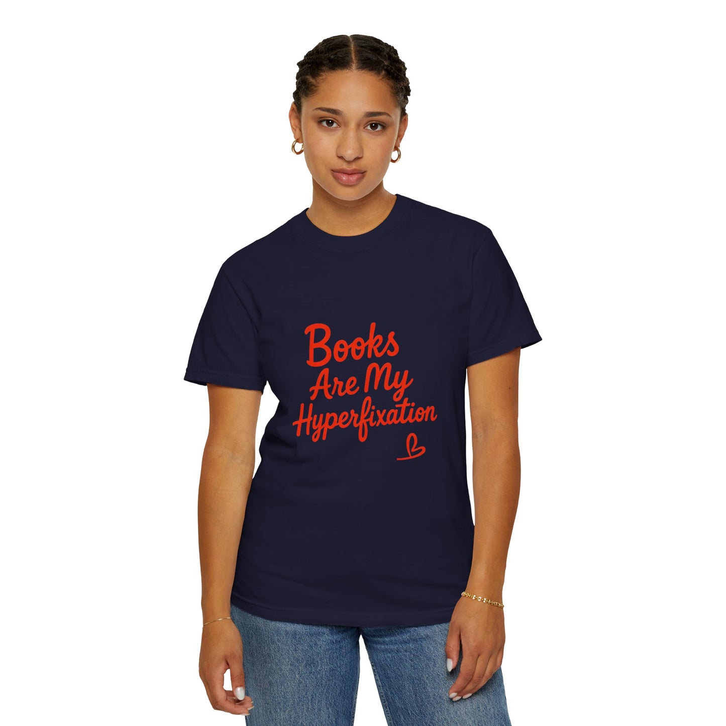Books Are My Hyperfixation T-Shirt — Cute Red Script Reading Tee for Book Lovers