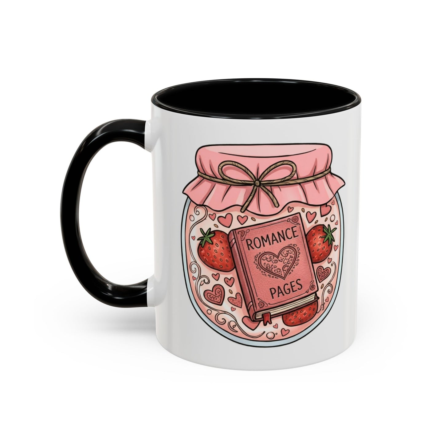 "Romance Pages" Jam Jar Coffee Mug — Cute Strawberry Jam Romance Readers Mug (11/15oz)