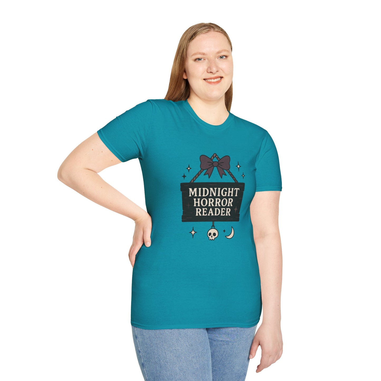 Lightweight Fabric - "Midnight Horror Reader" T-Shirt — Spooky Book Lover Graphic Tee