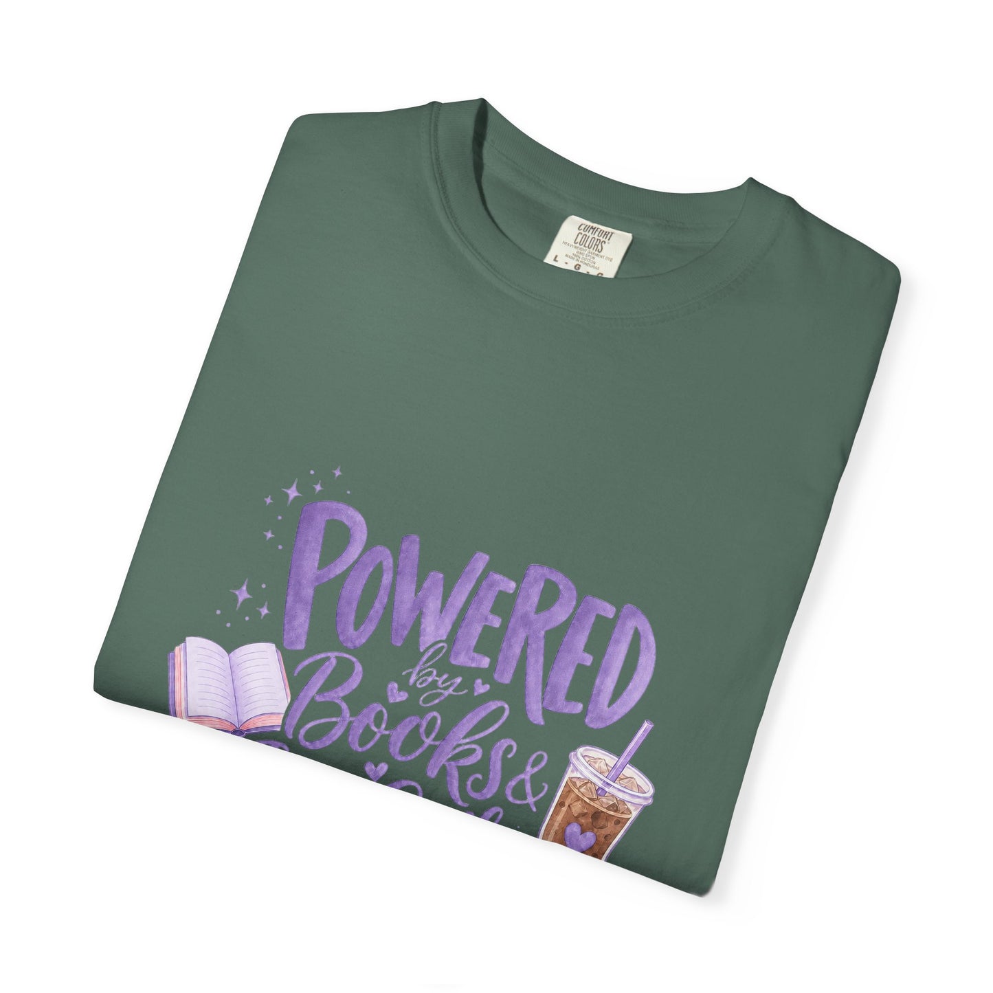 Book Lover T‑Shirt — "Powered by Books & Iced Coffee" Graphic Tee