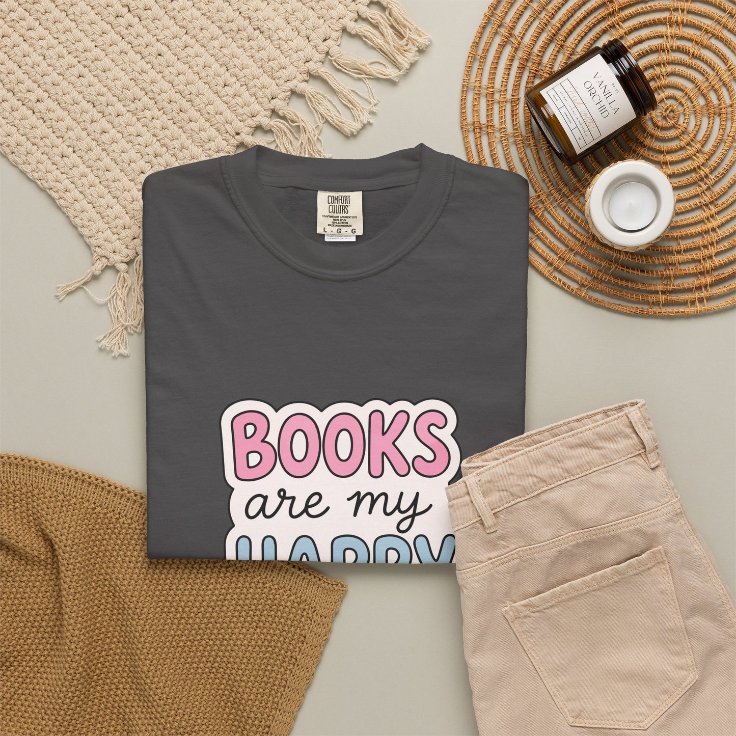 "Books Are My Happy Place" T-Shirt — Cute Pastel Reader Tee