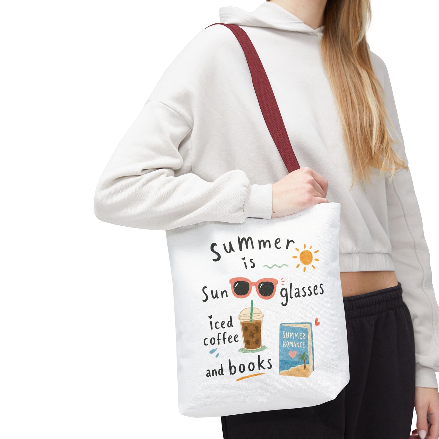 Summer Tote Bag — “Summer is Sunglasses, Iced Coffee and Books” Beach Book Bag