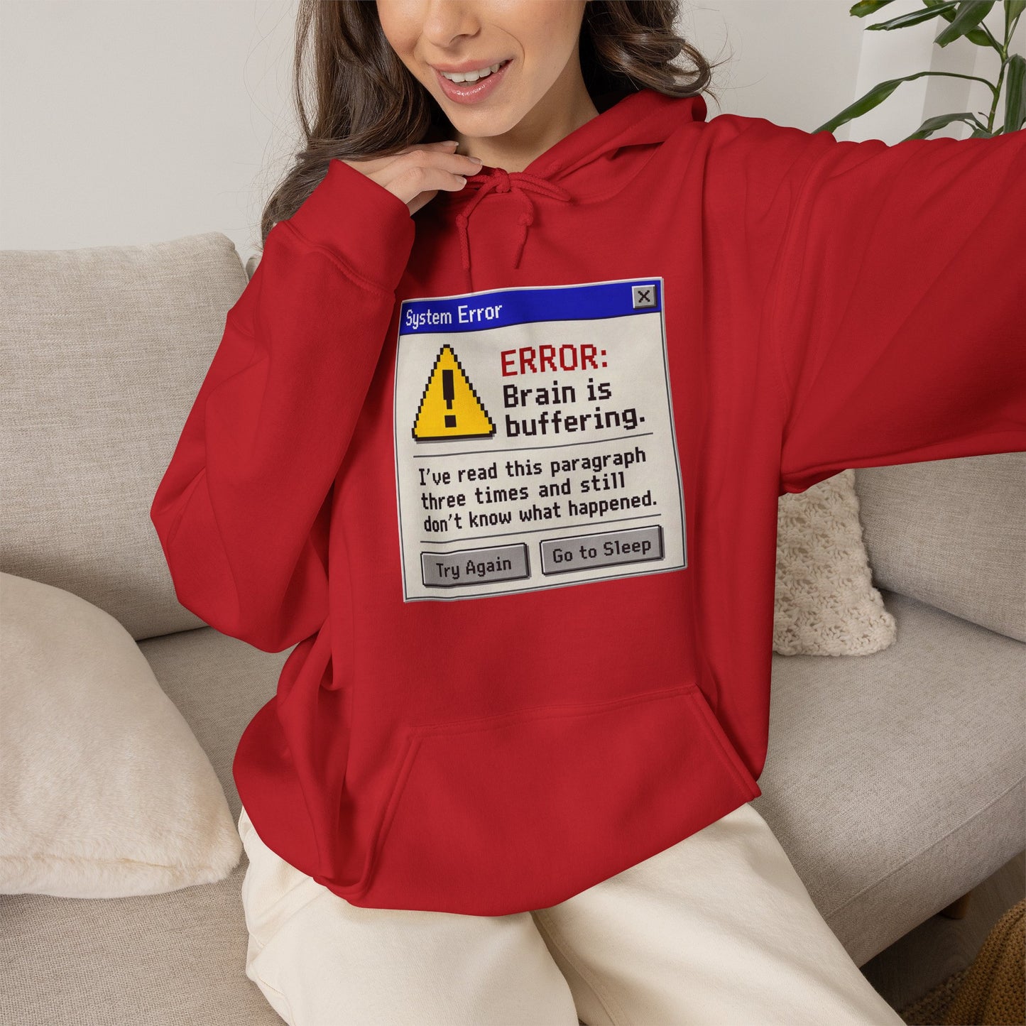 Neurospicy "ERROR: Brain is buffering" Retro Computer Alert Graphic Hoodie