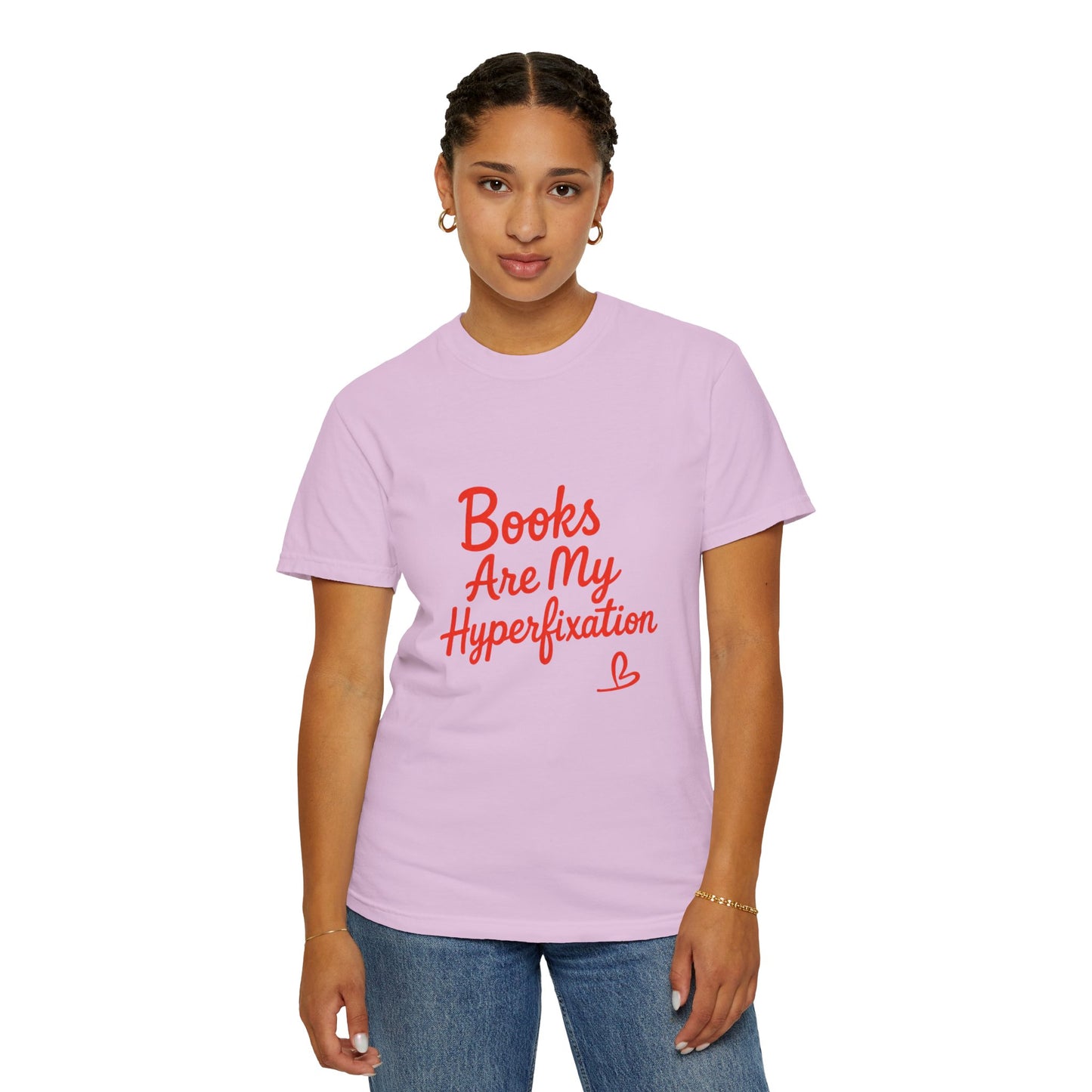 Books Are My Hyperfixation T-Shirt — Cute Red Script Reading Tee for Book Lovers