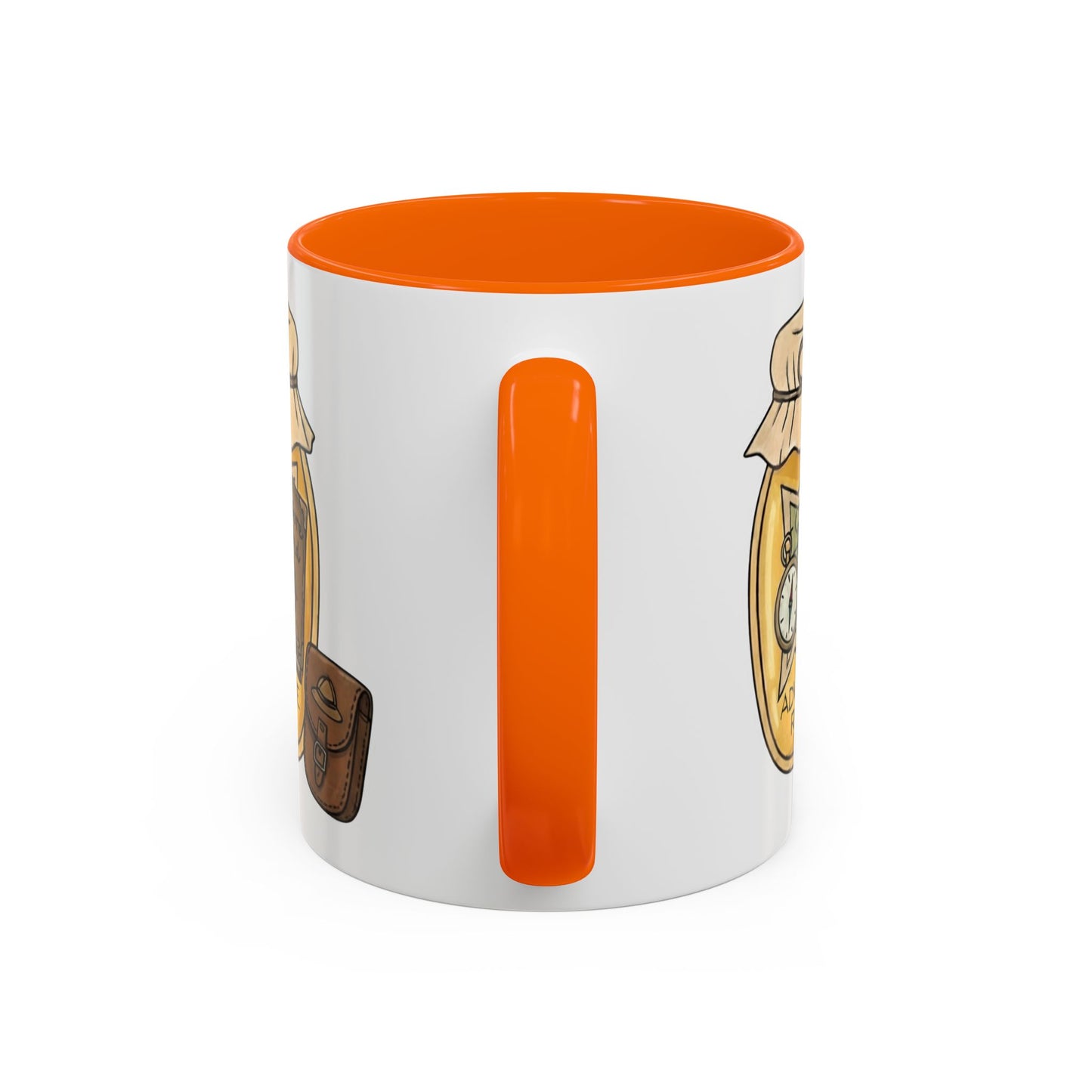 "Adventure Reader" Accent Coffee Mug — Bookish Travel Compass & Treasure Jam Jar Design