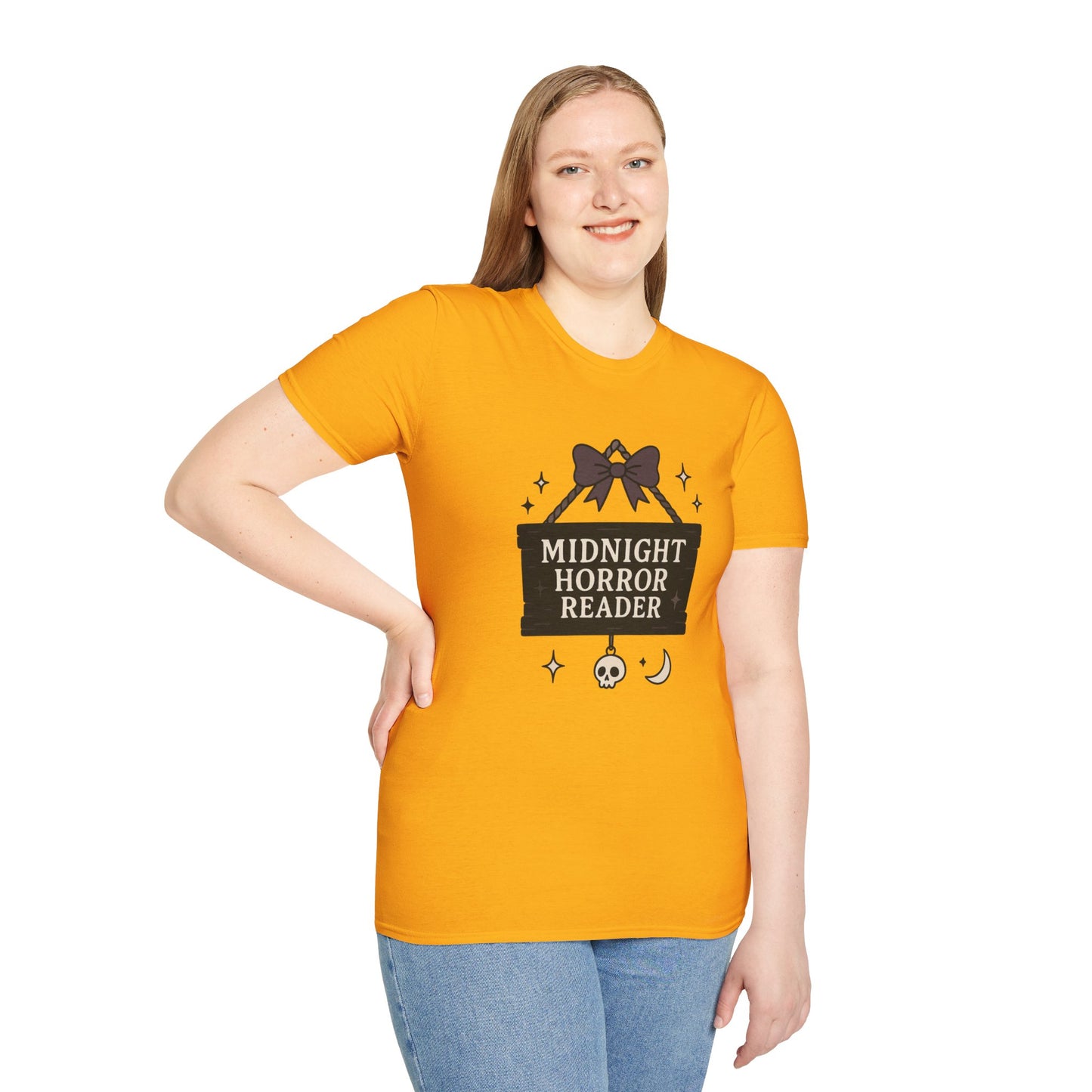 Lightweight Fabric - "Midnight Horror Reader" T-Shirt — Spooky Book Lover Graphic Tee