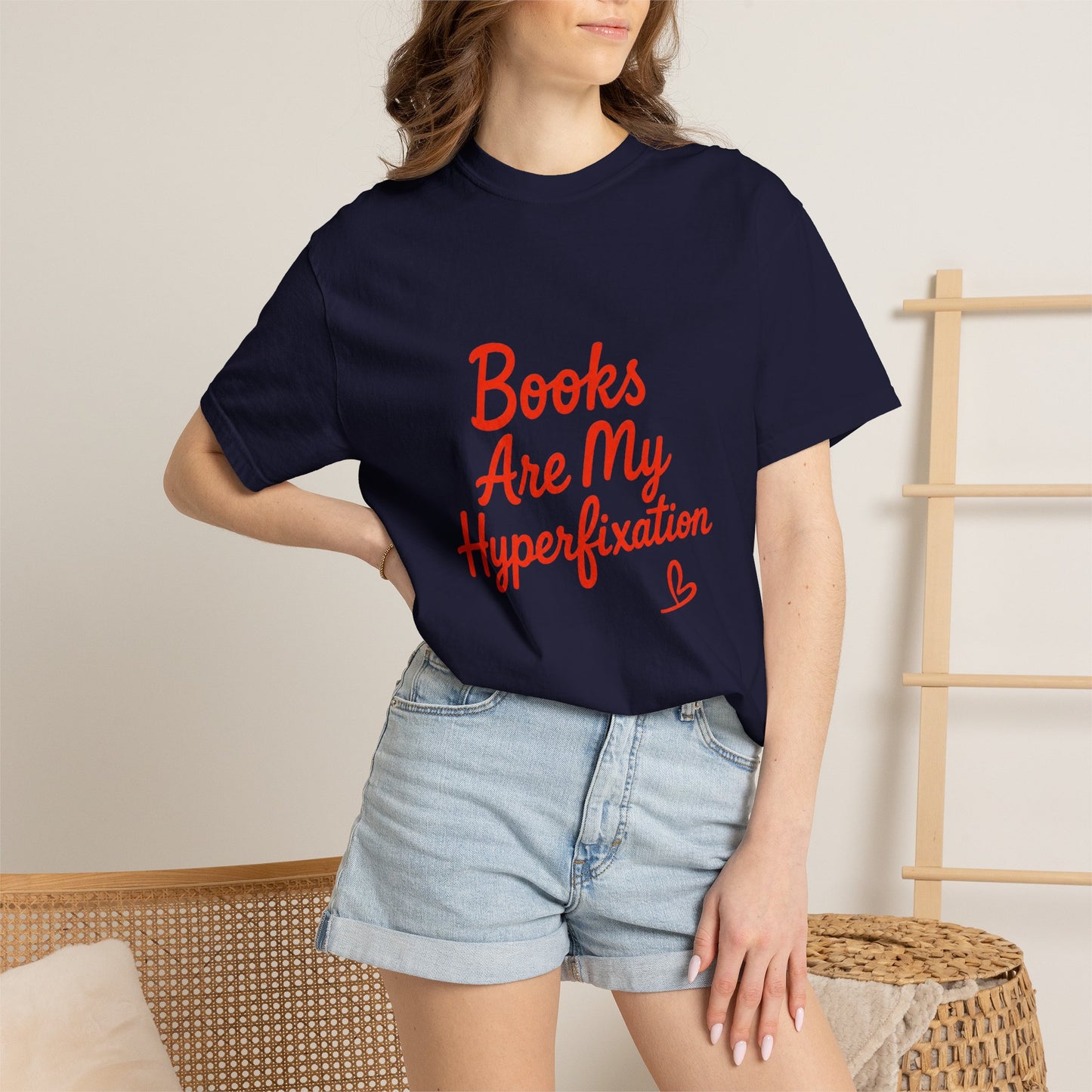 Books Are My Hyperfixation T-Shirt — Cute Red Script Reading Tee for Book Lovers