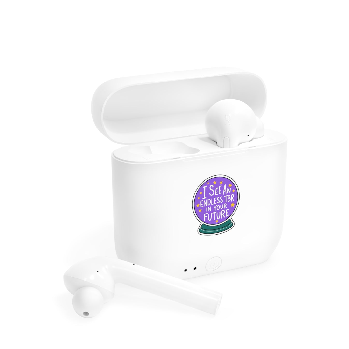 Wireless Earbuds Case Sticker — “I See an Endless TBR in Your Future” Crystal Ball Design