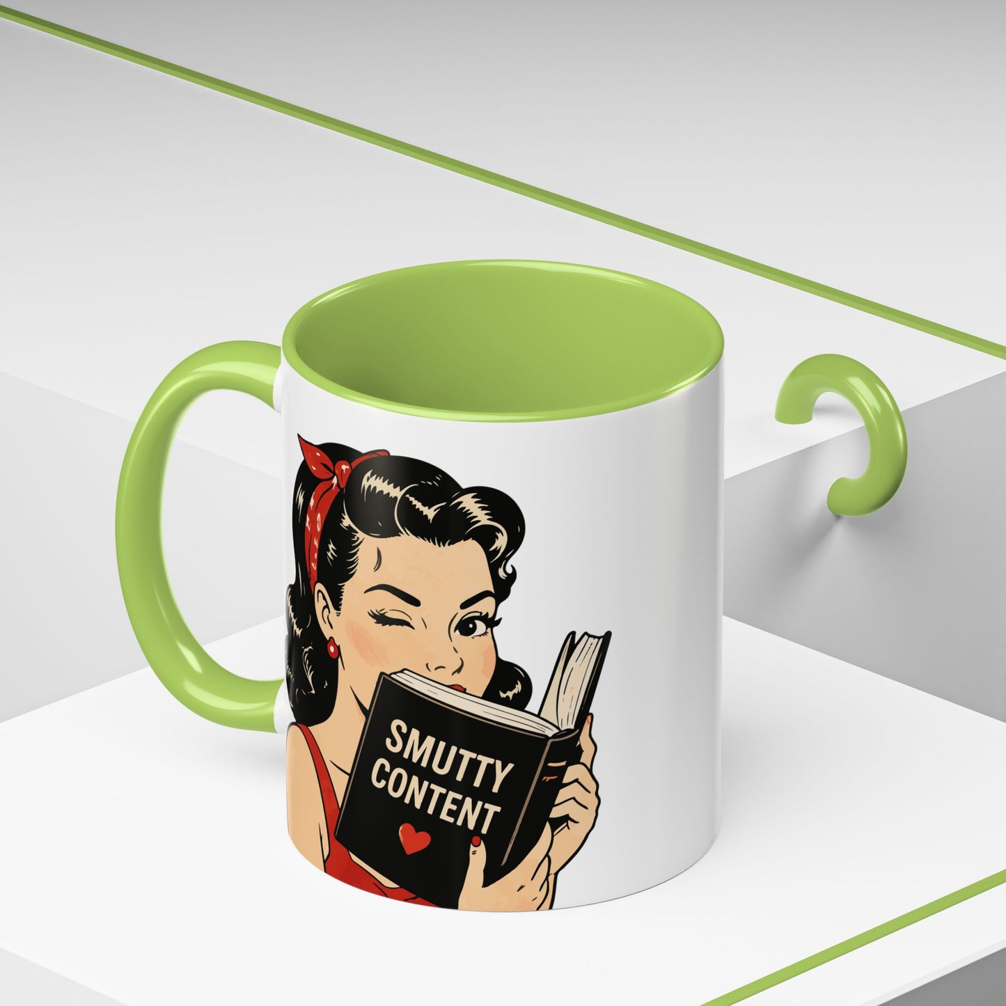 Retro Pin-Up Coffee Mug — Vintage Pop Art Woman with Heart Lollipop (11oz)