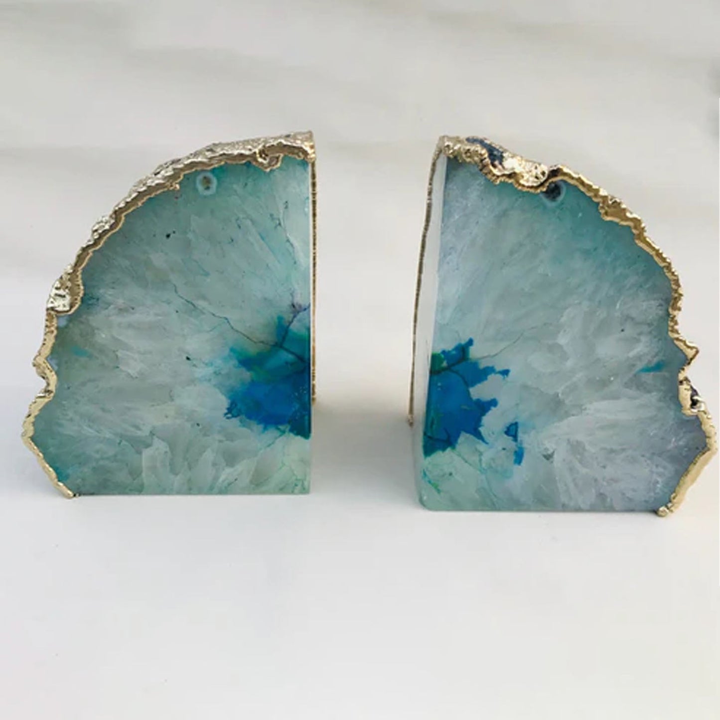 Serre-livres en agate naturelle plaquée aqua