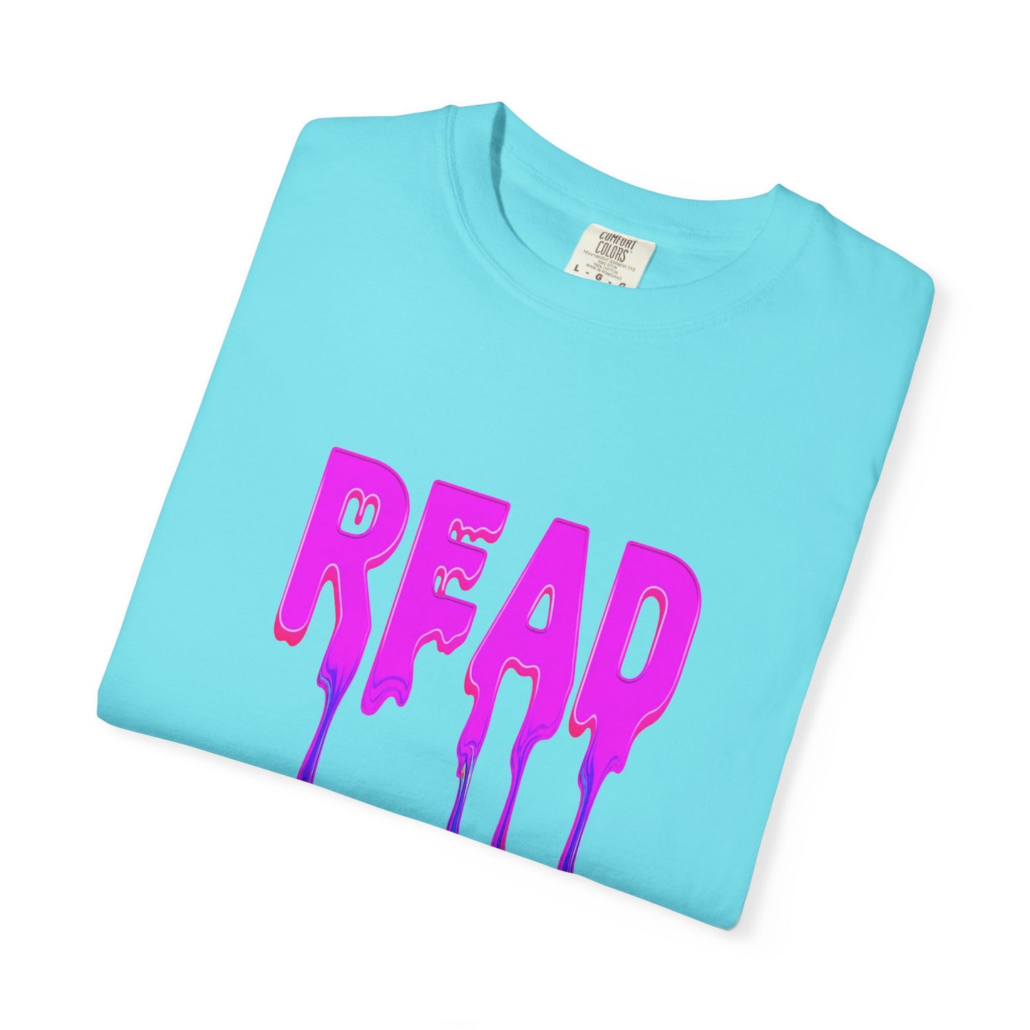 "READ" Dripping Graphic T-Shirt — Psychedelic Melting Book Design
