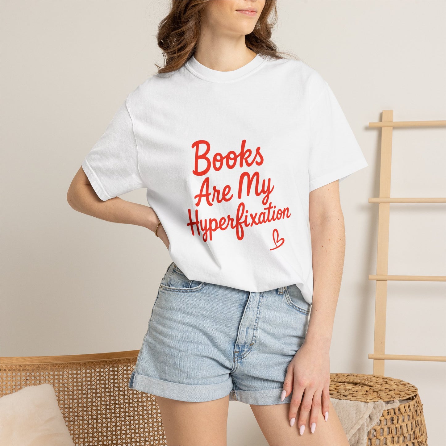 Books Are My Hyperfixation T-Shirt — Cute Red Script Reading Tee for Book Lovers