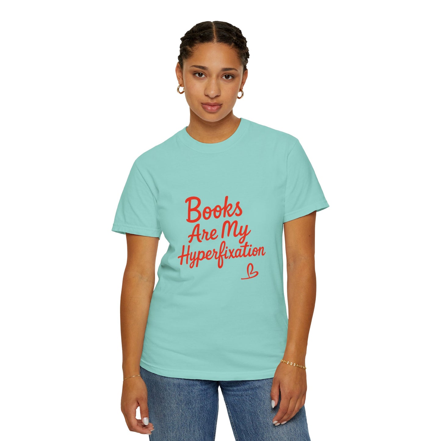Books Are My Hyperfixation T-Shirt — Cute Red Script Reading Tee for Book Lovers