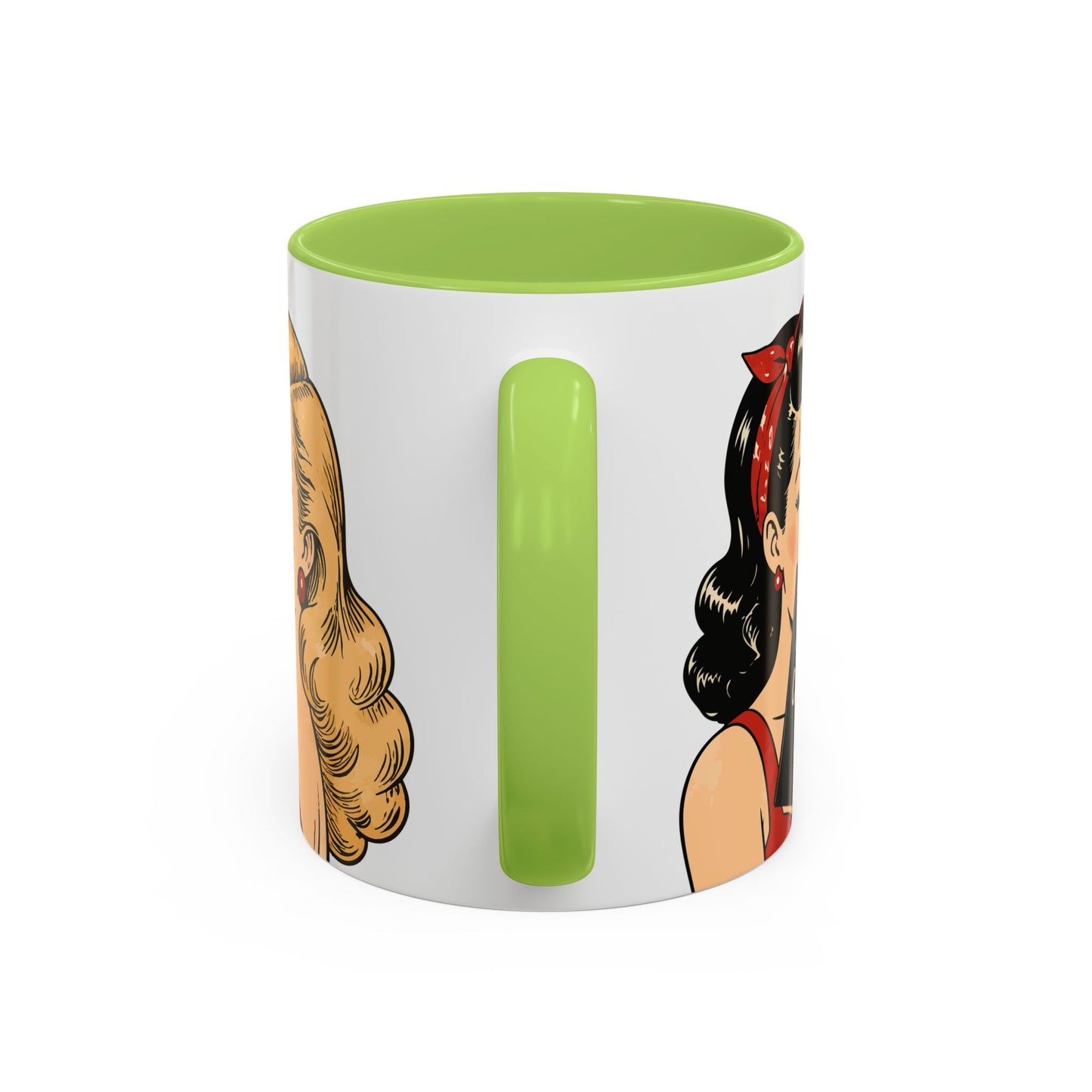 Retro Pin-Up Coffee Mug — Vintage Pop Art Woman with Heart Lollipop (11oz)