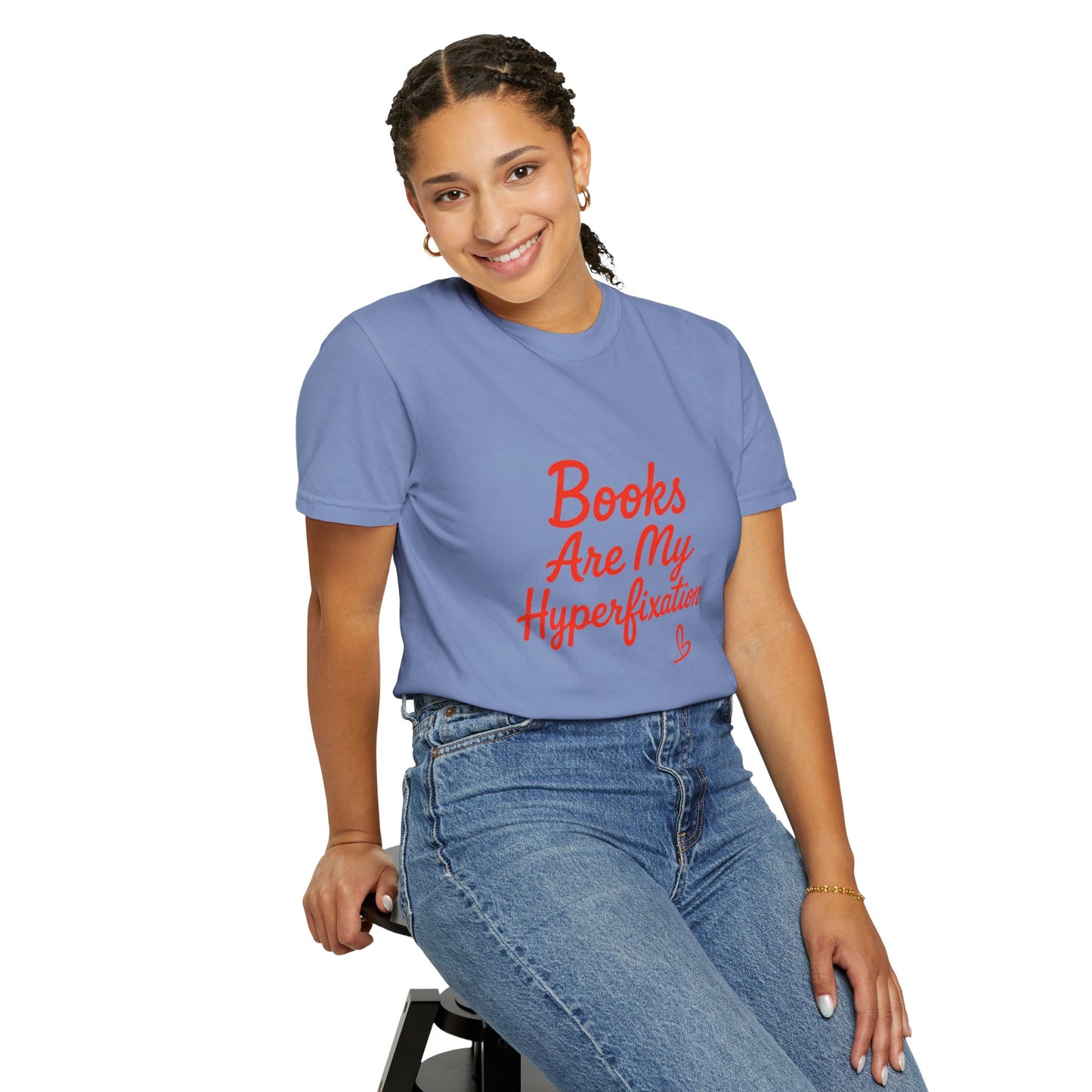 Books Are My Hyperfixation T-Shirt — Cute Red Script Reading Tee for Book Lovers