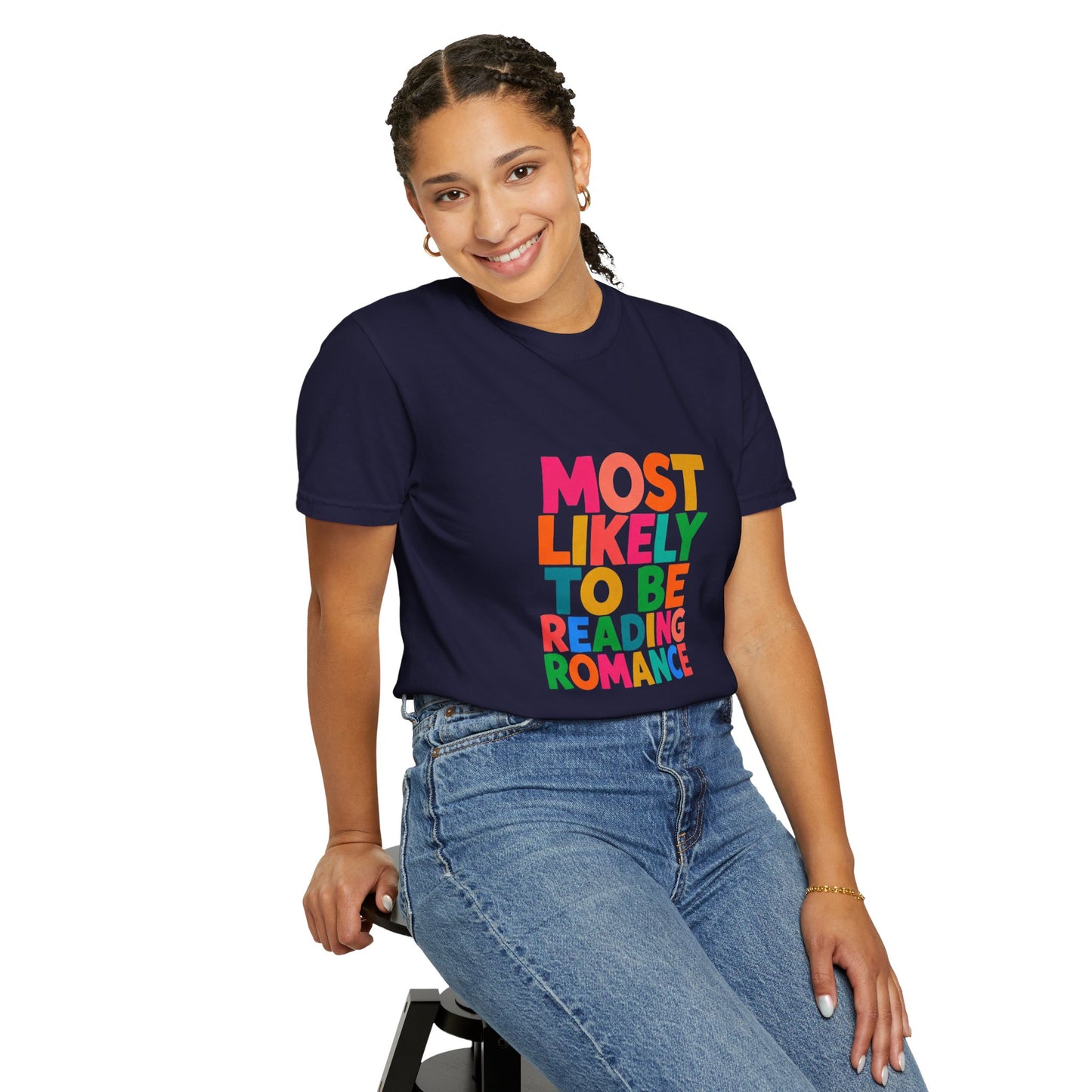 "Most Likely to Be Reading Romance" Colourful Book Lover Tee
