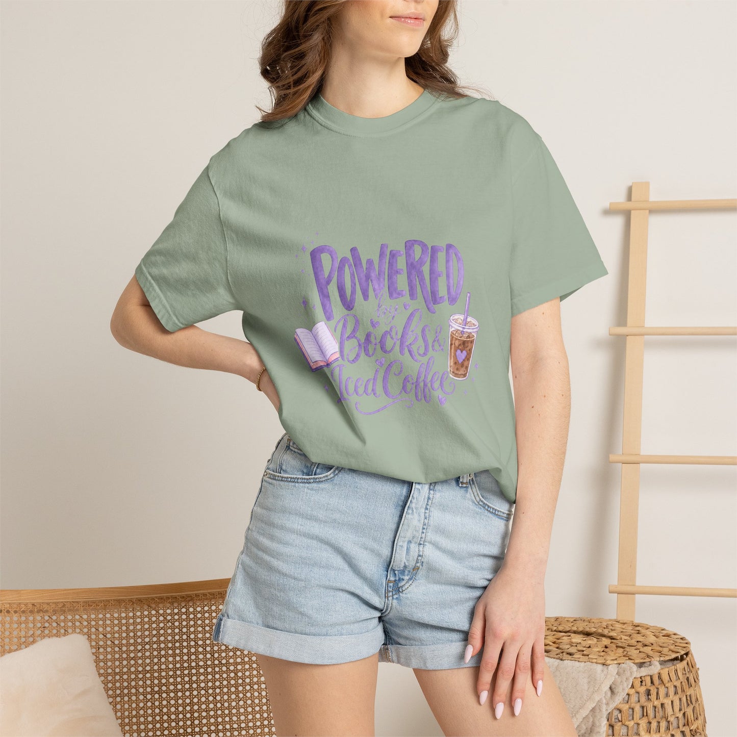 Book Lover T‑Shirt — "Powered by Books & Iced Coffee" Graphic Tee