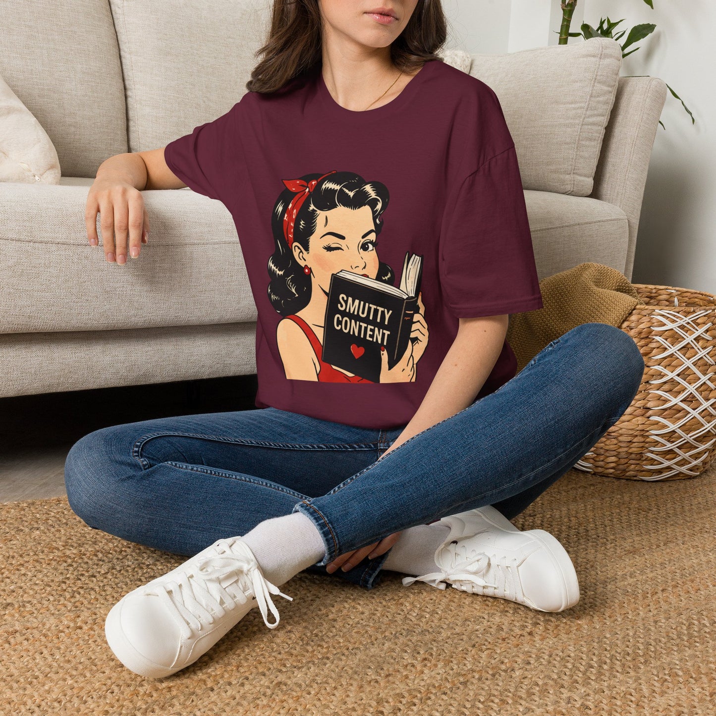 Lightweight Fabric - Vintage Pin-up Reading Tee — "Smutty Content" Graphic T-Shirt
