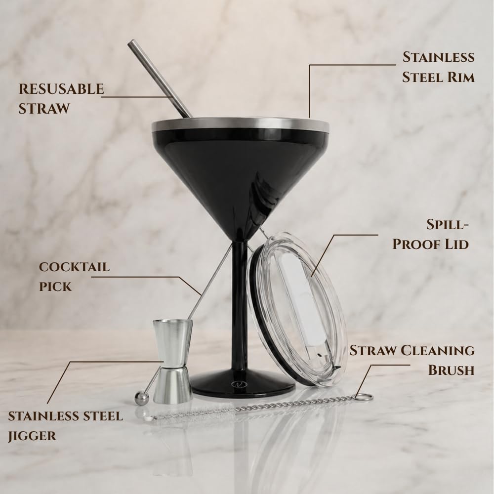 Set of Two 8 oz Insulated Martini Glasses in Five Shades