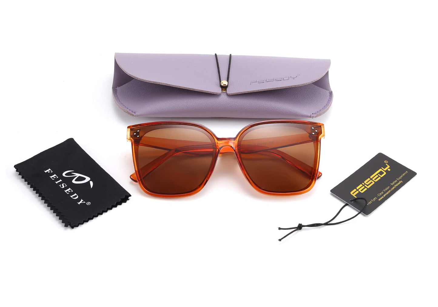 FEISEDY Lunettes de soleil polarisées carrées surdimensionnées rétro pour femmes et hommes, style minimaliste B2600
