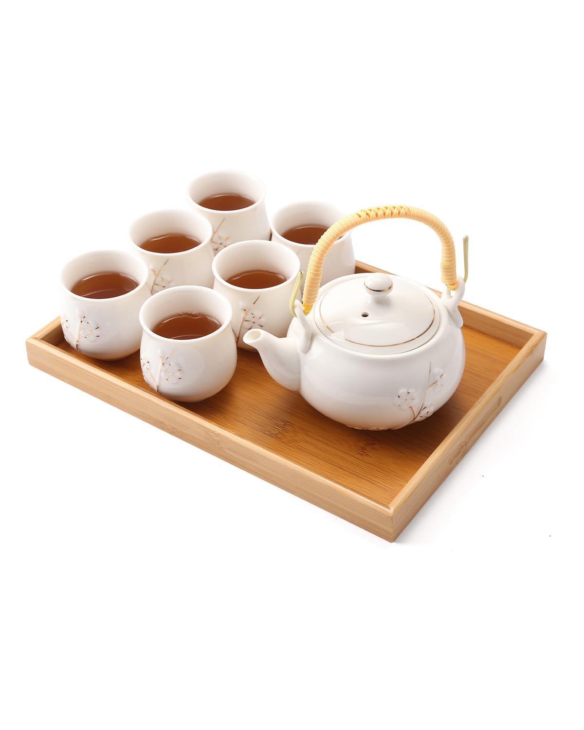 Service à Thé Japonais Dujust, Service à Thé en Porcelaine Noire avec 1 Théière, 6 Tasses à Thé, 1 Plateau de Service, 1 Infuseur en Acier Inoxydable, Magnifique Service à Thé Asiatique pour les Amateurs de Thé/Femmes/Hommes (Campagne Dorée)