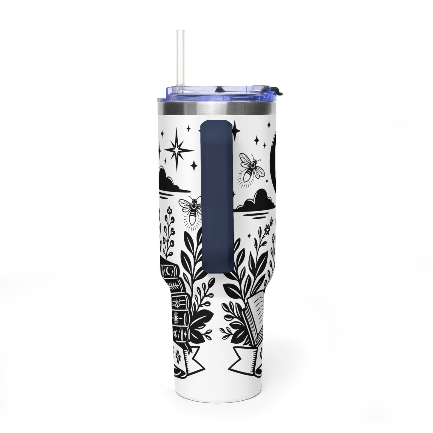 40oz Vacuum Tumbler — "Late Night Reading Club" Lantern & Moon Book Lover Travel Mug