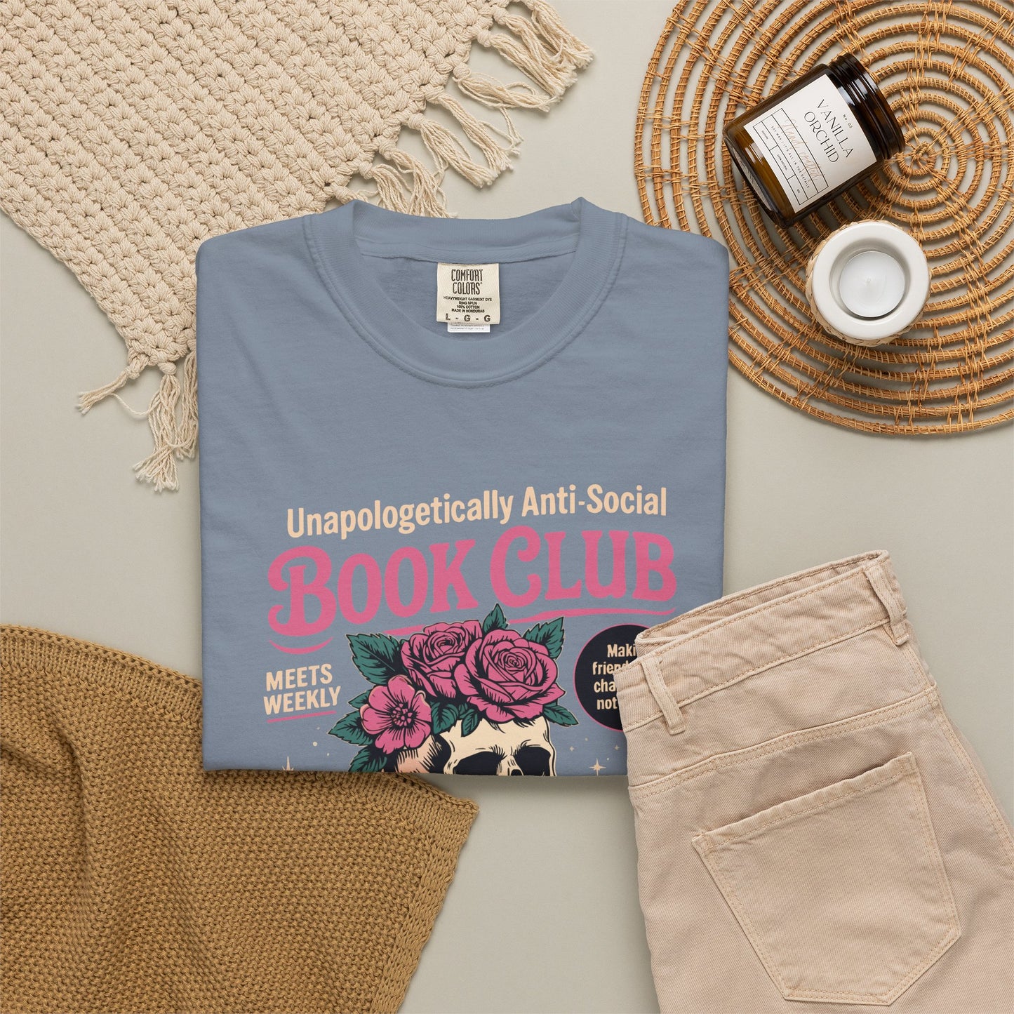 "Unapologetically Anti-Social Book Club" T-Shirt — Skull & Books Graphic Tee for Avid Readers