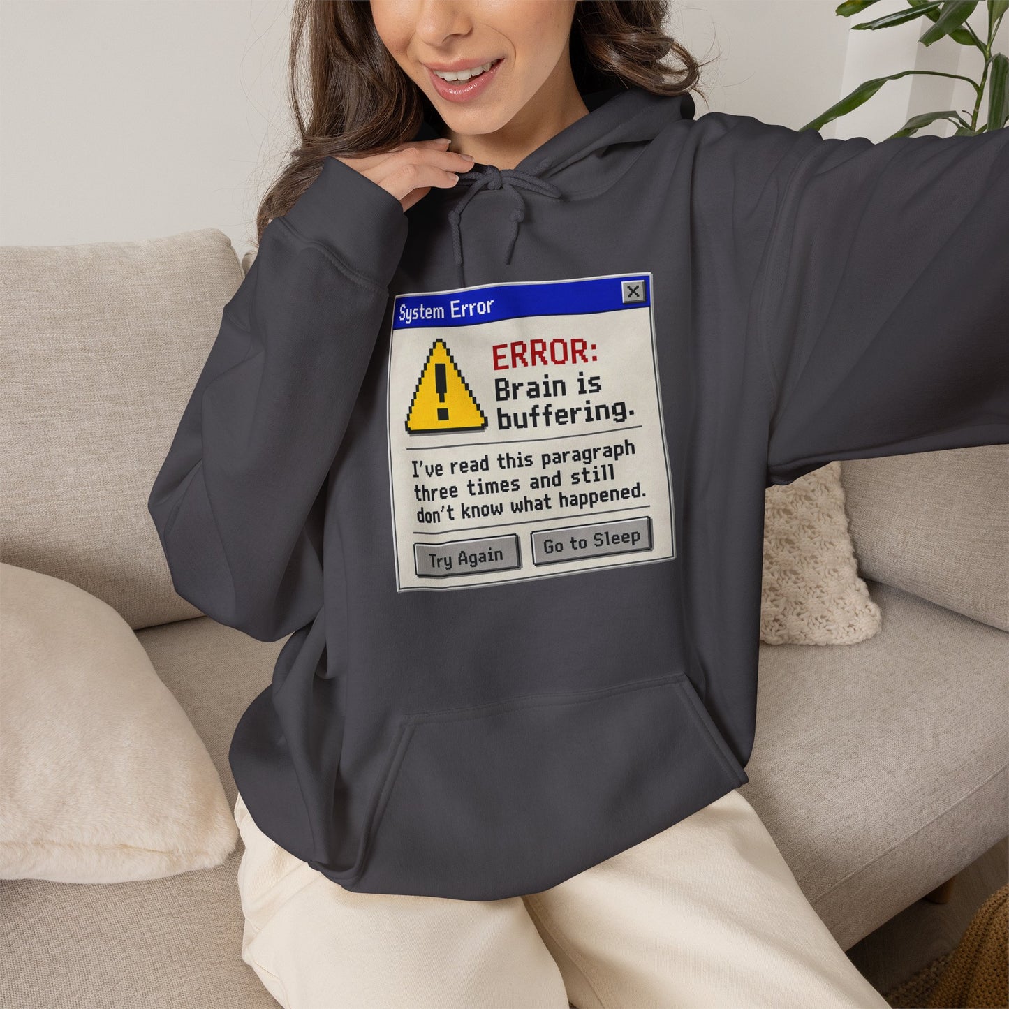 Neurospicy "ERROR: Brain is buffering" Retro Computer Alert Graphic Hoodie