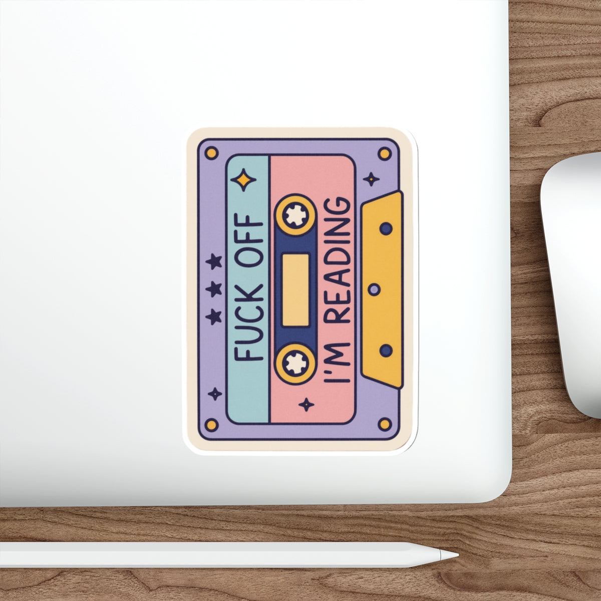 Die-Cut Sticker — Retro Cassette “Fuck Off I’m Reading” | Book Lover Laptop Decal