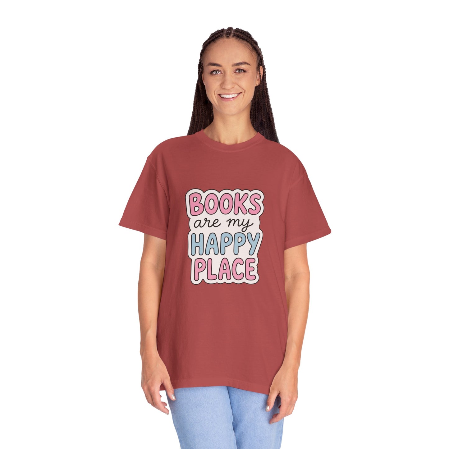 "Books Are My Happy Place" T-Shirt — Cute Pastel Reader Tee
